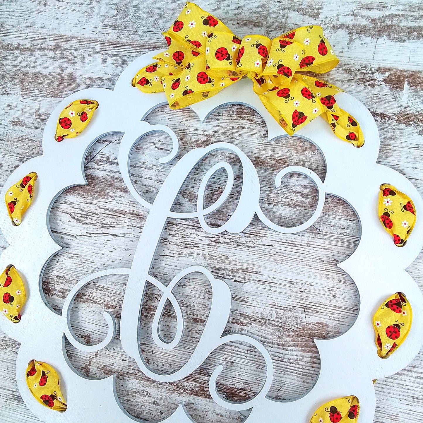 Decorative Ladybug Wreath, Personalized Letter Home Decor, Spring and Summer Seasonal Decoration