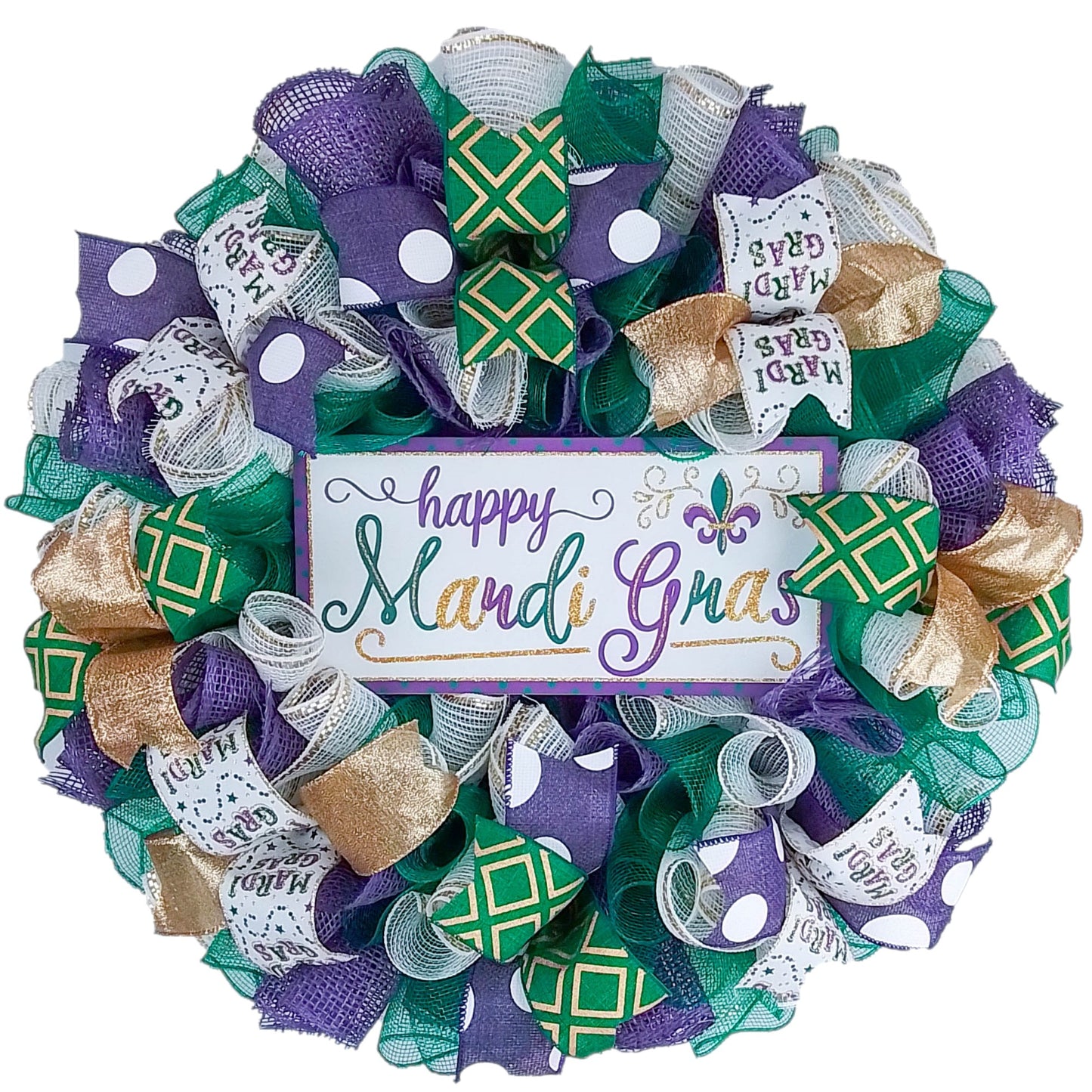 Happy Mardi Gras Wreath, Festive Louisiana Decor, Indoor/Outdoor Fat Tuesday Celebration