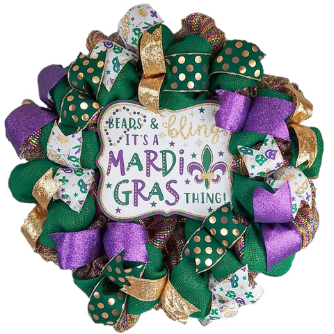 It's A Mardi Gras Thing Wreath, Louisiana Inspired Decor, Versatile Indoor/Outdoor Fat Tuesday Design