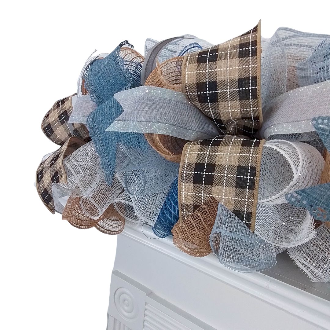 Christmas Tree Topper Bow, Festive Wired Ribbon Decoration, Holiday Gift Wrapping Accessory