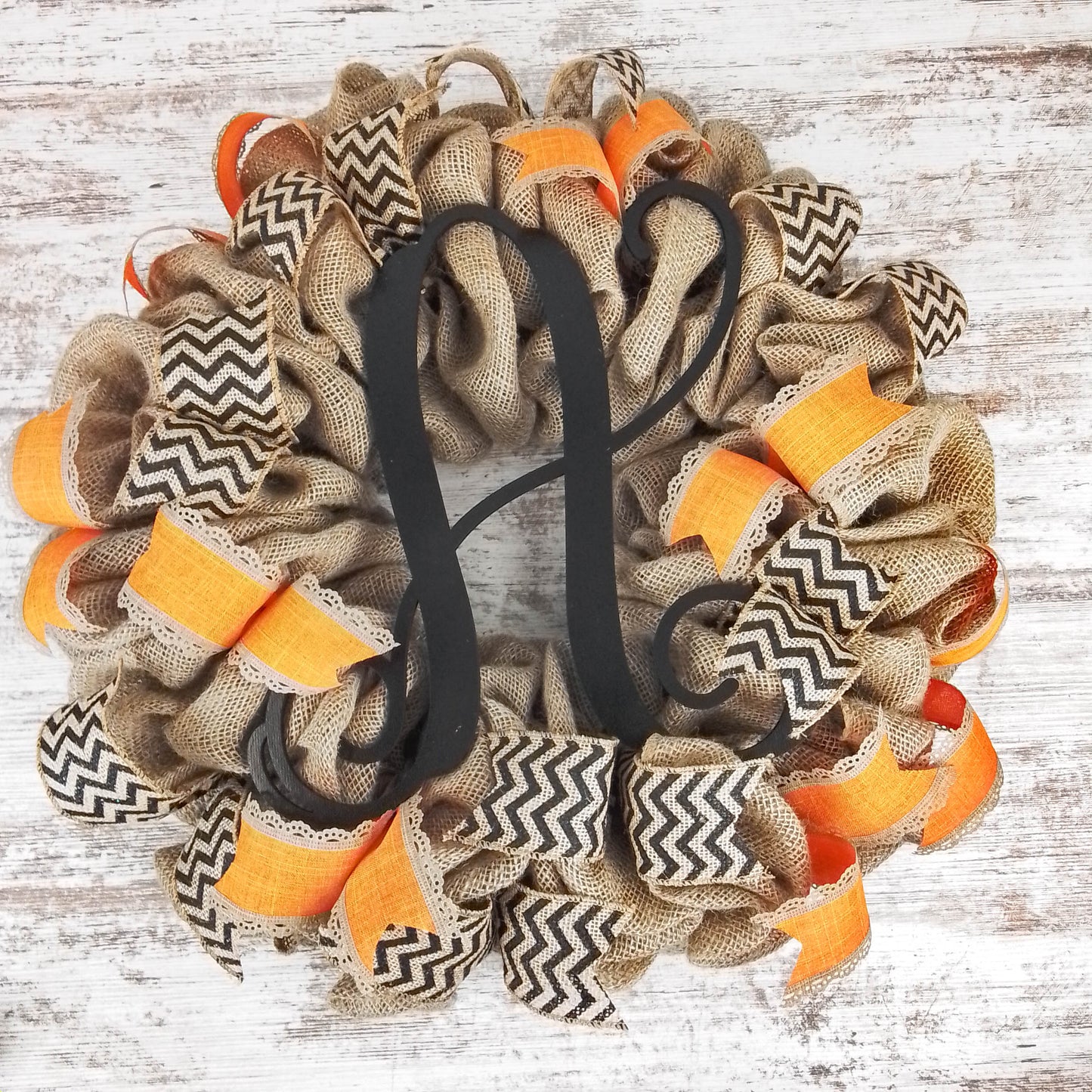 Natural Burlap Wreath, Rustic Home Decor, Personalized Monogram Door Hanging