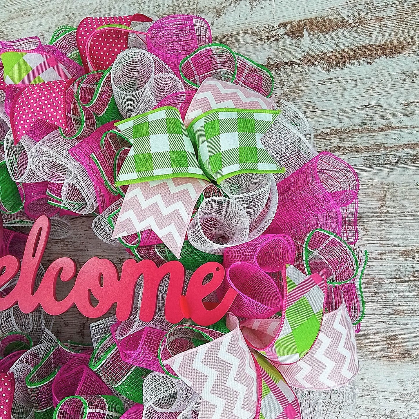 Summer Door Wreath | Spring Everyday Door Wreath; Pink Yellow Lime Green White : P6