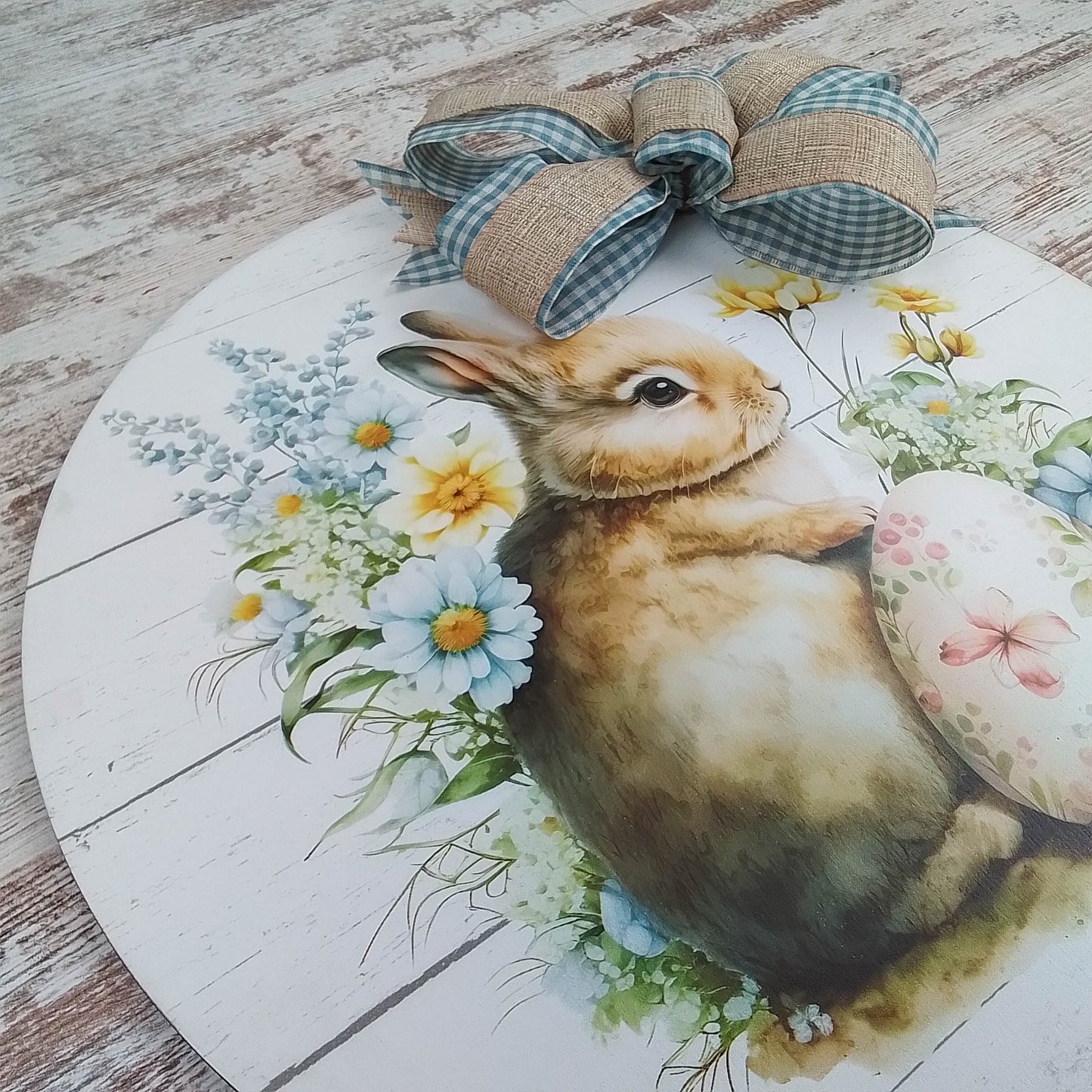 Easter Floral Door Hanger, Mother's Day Gift, Pastel Bunny Decoration