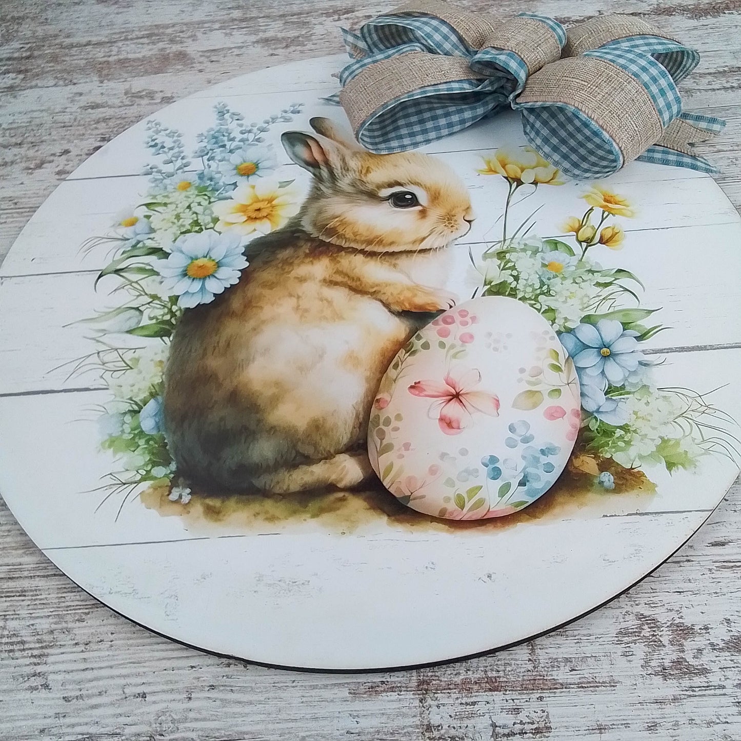 Easter Floral Door Hanger, Mother's Day Gift, Pastel Bunny Decoration