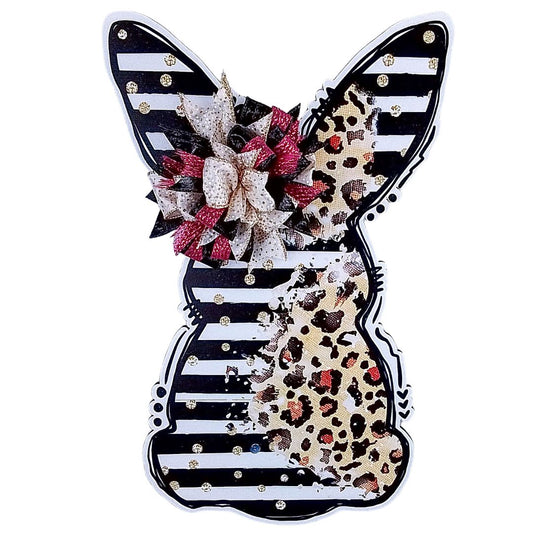 Easter Bunny Door Hanger, Striped Animal Print Decor, Oversized Bow Accent