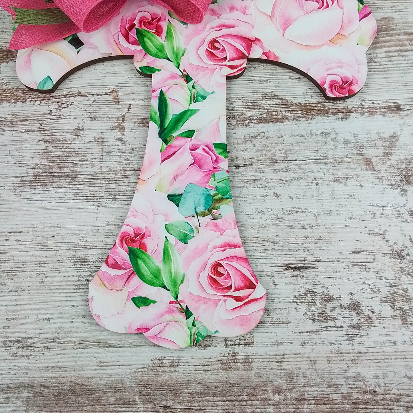 Christian Cross Door Hanger, Floral Birch Wood Decoration, Spiritual Home Décor