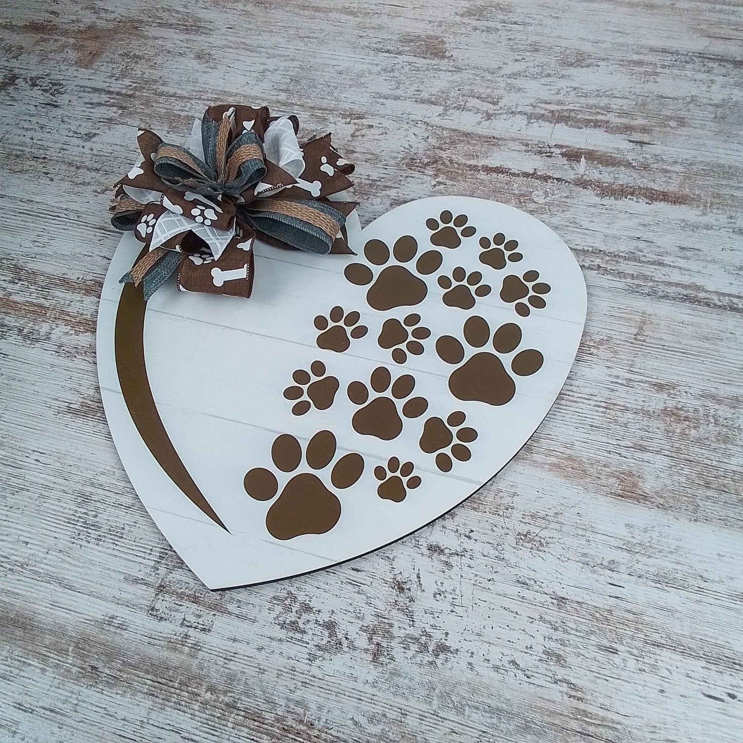 Dog Lover Gift, Heart Shaped Door Hanger, Paw Print Decor