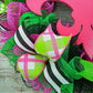 Jockey Silk Kentucky Derby Mesh Wreath; Pink White Green