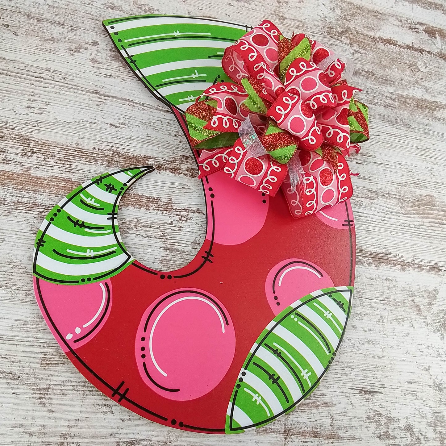Whimsical Christmas Stocking Door Hanger, Birch Wood Holiday Decoration, Hand-Painted Festive Door Decor