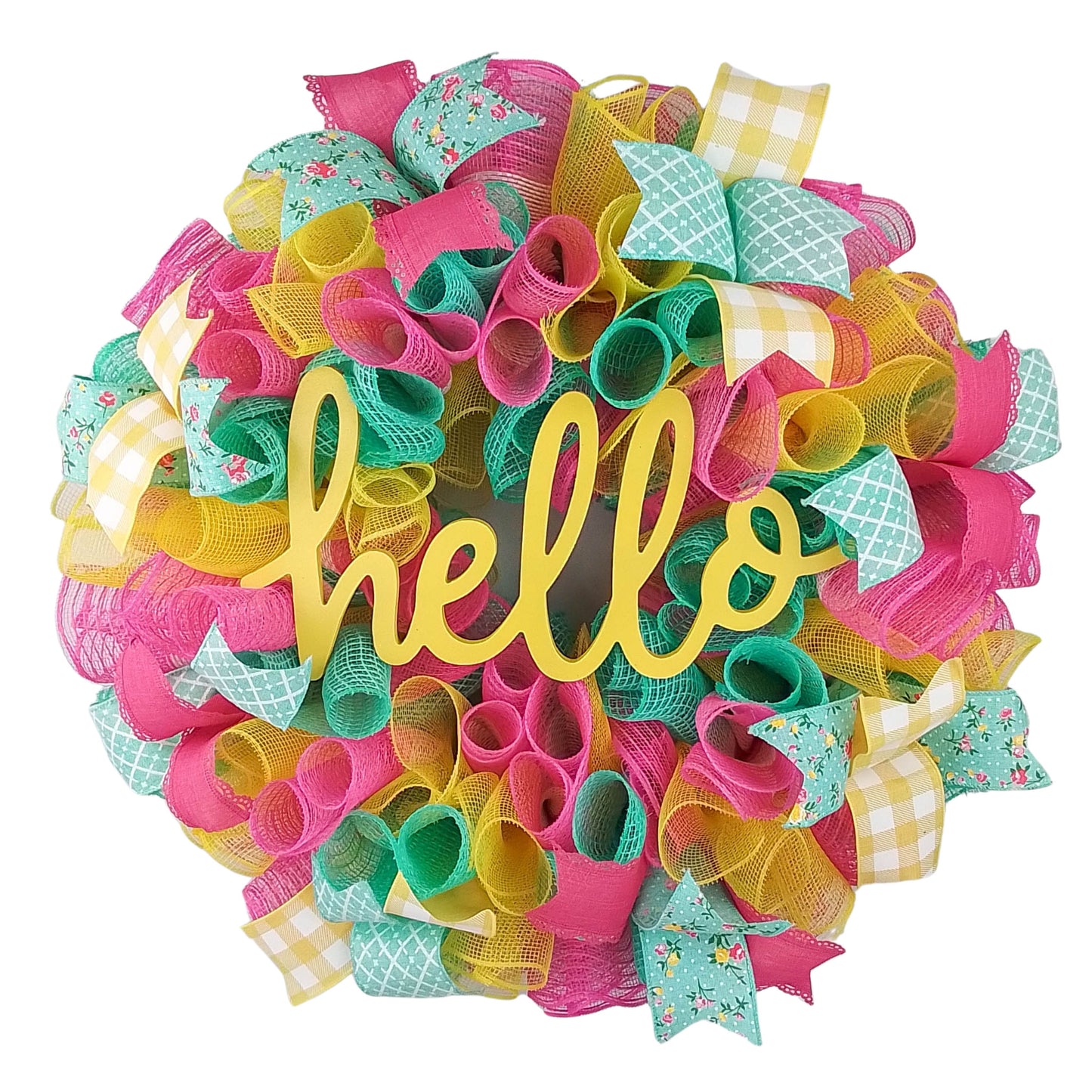 Colorful Door Wreath, Hello Sign Decor, Spring Home Decoration