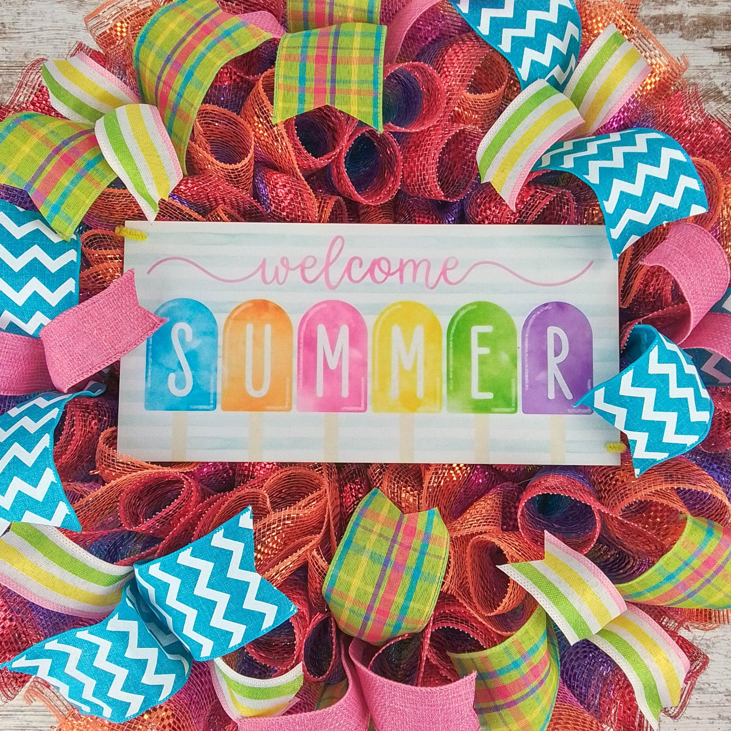 Welcome Popsicle Wreath - Summer Spring Front Door Decor - Beach Decoration