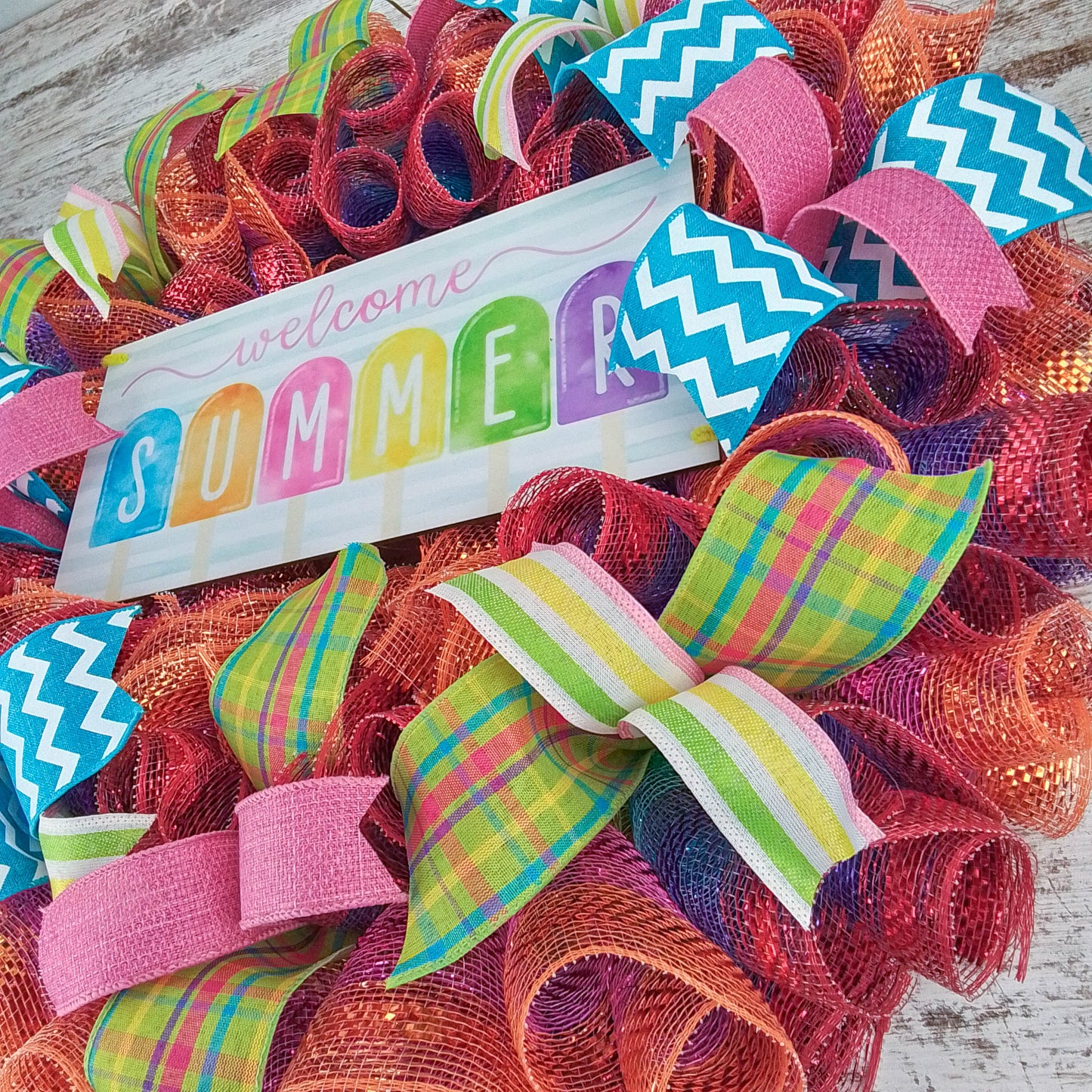 Welcome Popsicle Wreath - Summer Spring Front Door Decor - Beach Decoration