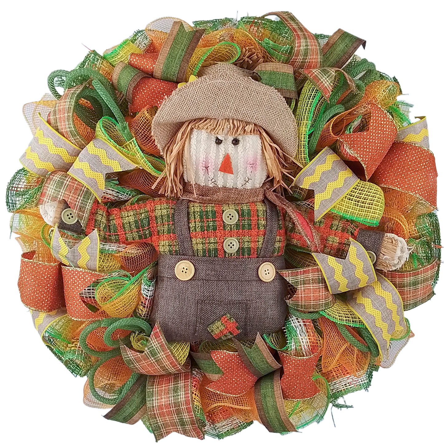Yellow Scarecrow Mesh Front Door Wreath - Thanksgiving Fall Wreath