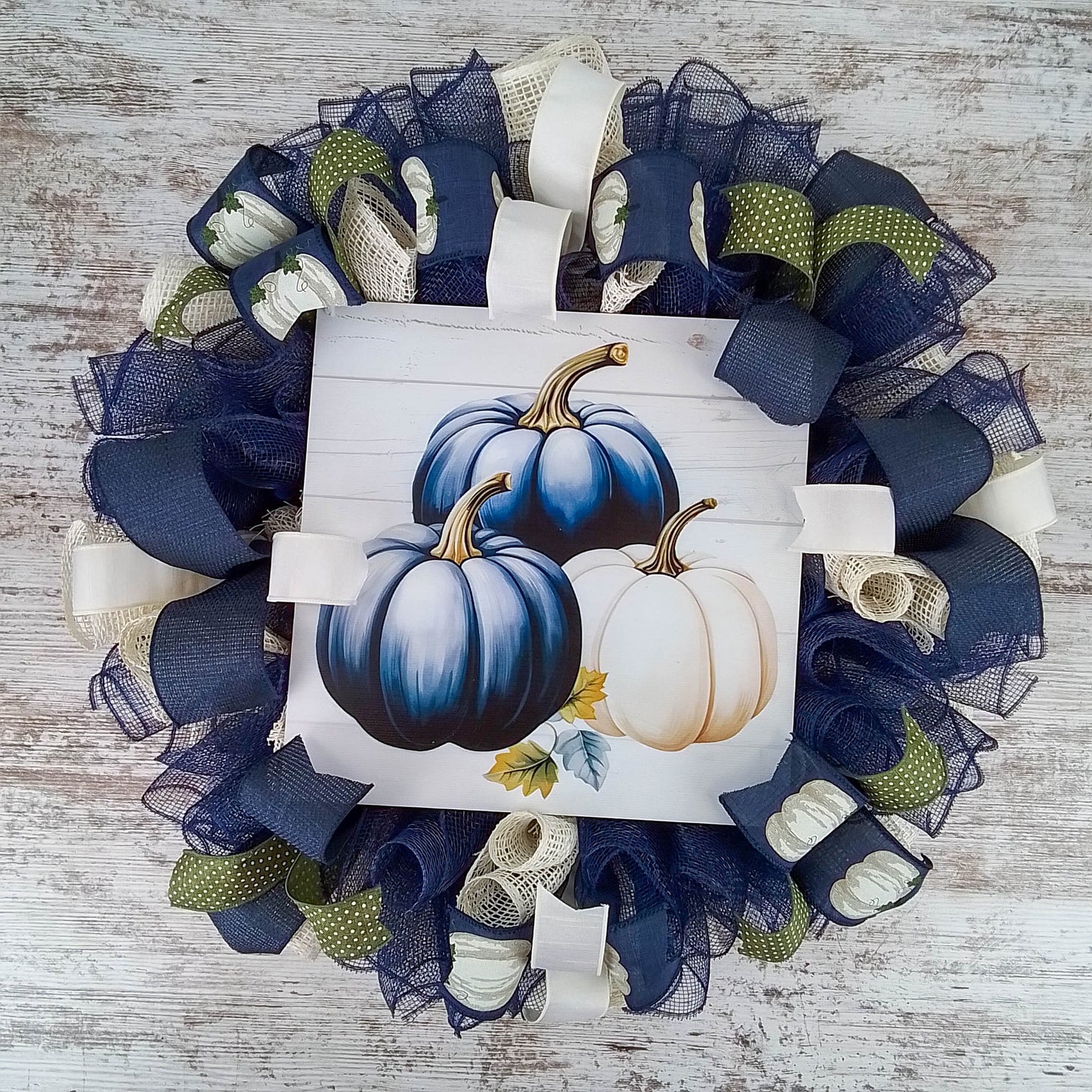 Fall Decorative Wreath, Navy Blue Pumpkin Design, Perfect for Seasonal Decoration