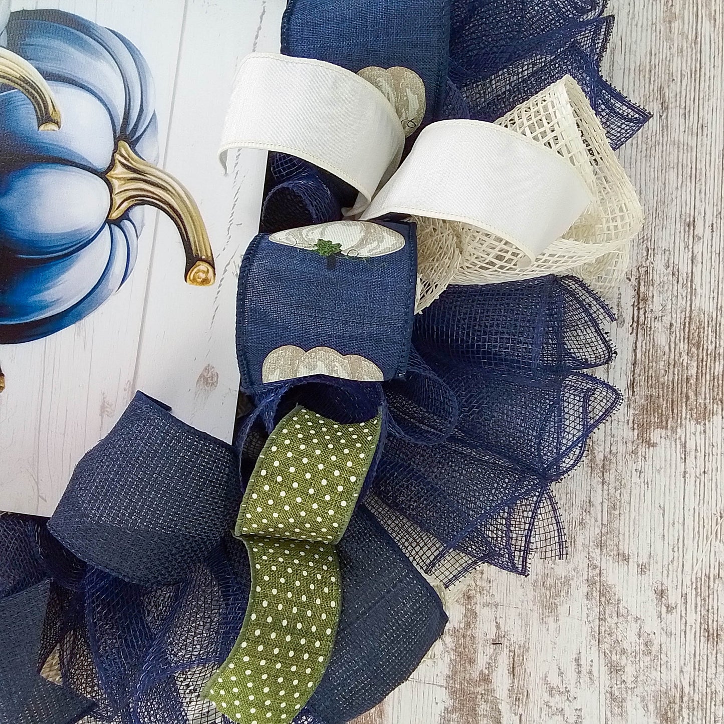 Fall Decorative Wreath, Navy Blue Pumpkin Design, Perfect for Seasonal Decoration