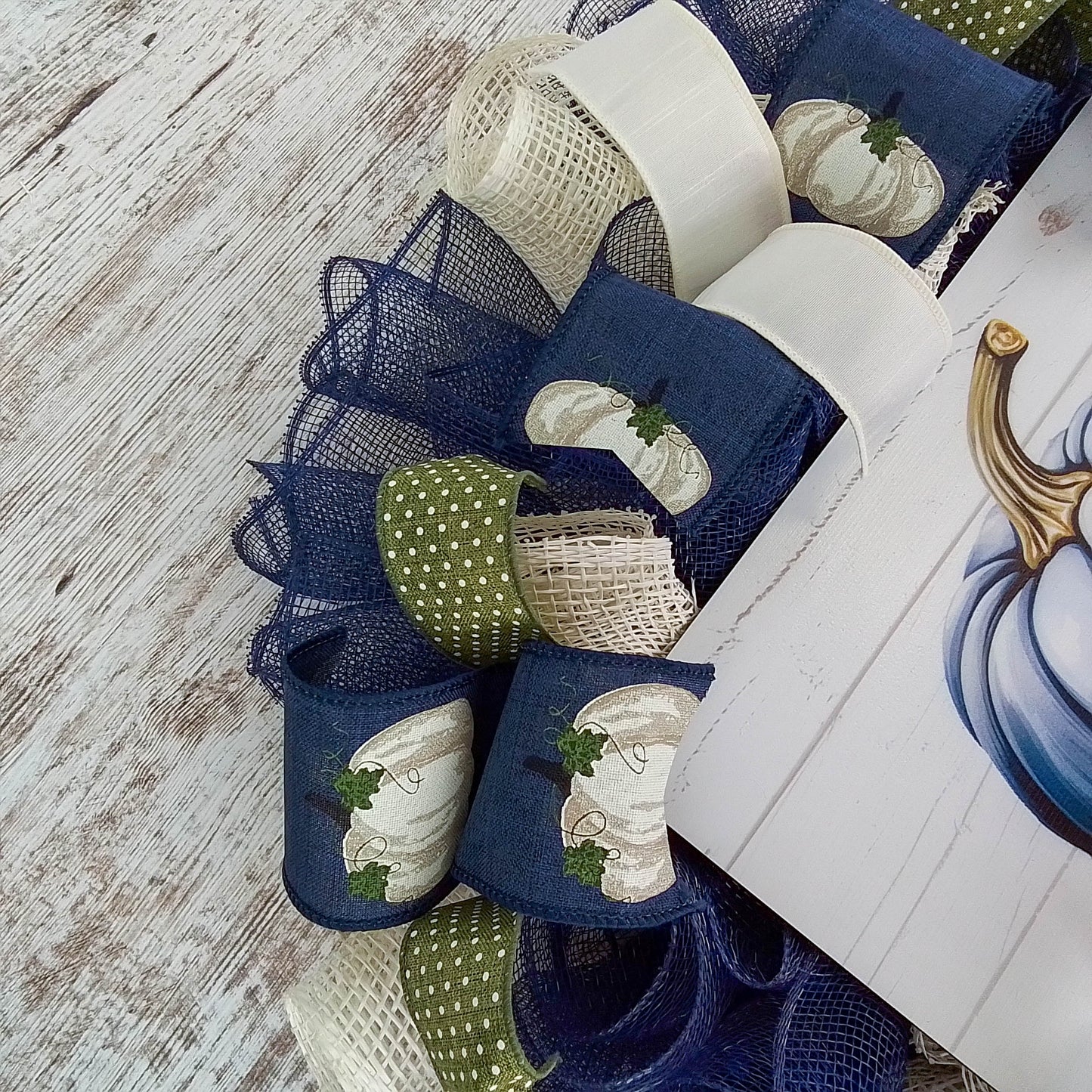 Fall Decorative Wreath, Navy Blue Pumpkin Design, Perfect for Seasonal Decoration