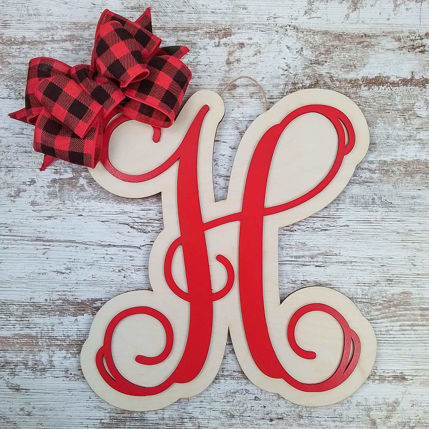 Personalized Birch Wood Door Hanger, Decorative Letter H Door Ornament, Unique Housewarming Gift