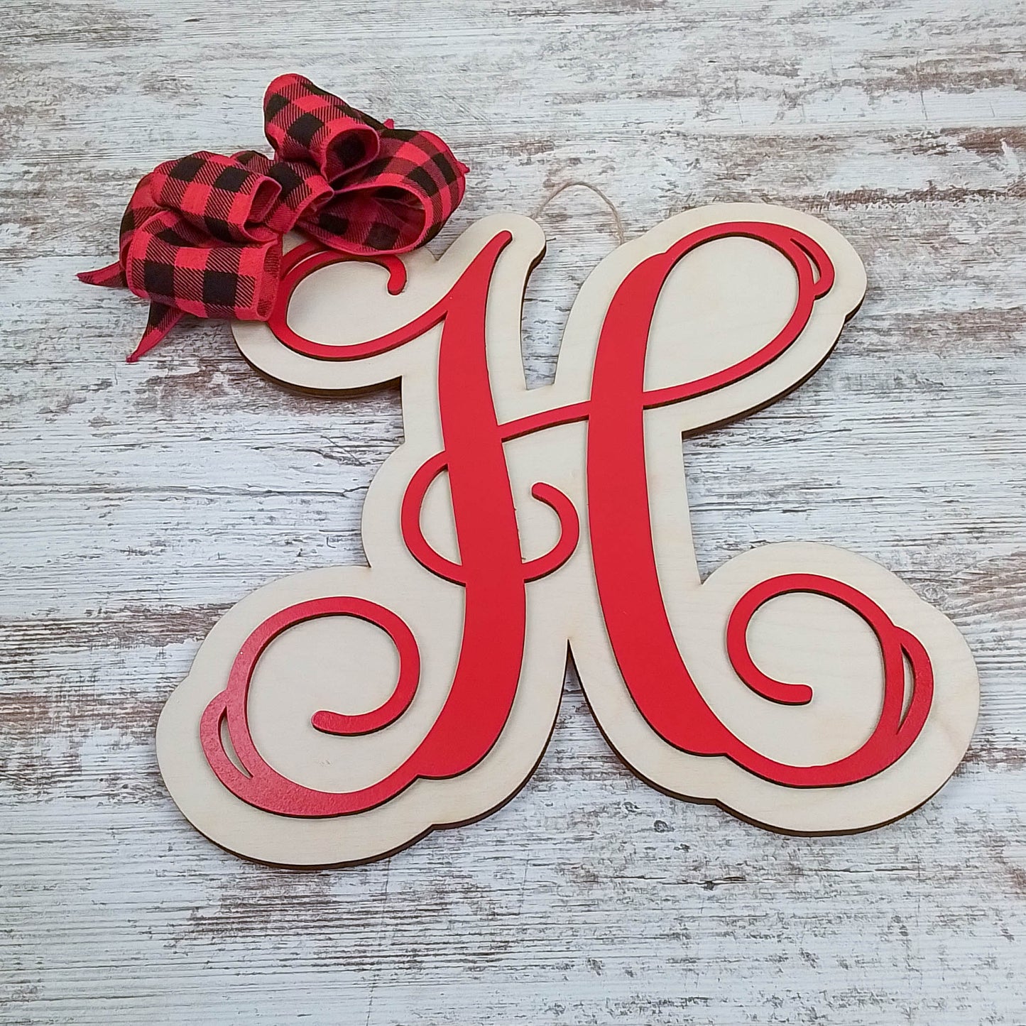 Personalized Birch Wood Door Hanger, Decorative Letter H Door Ornament, Unique Housewarming Gift