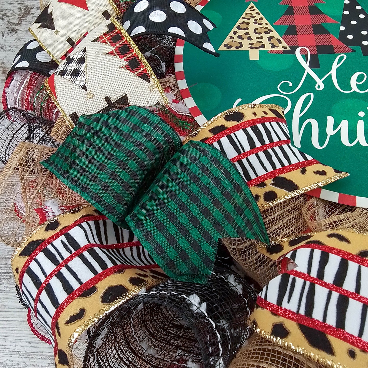 Row of Trees Christmas Wreath - Merry Christmas Front Door Wreaths - Outdoor Decor - Black Red Brown Green