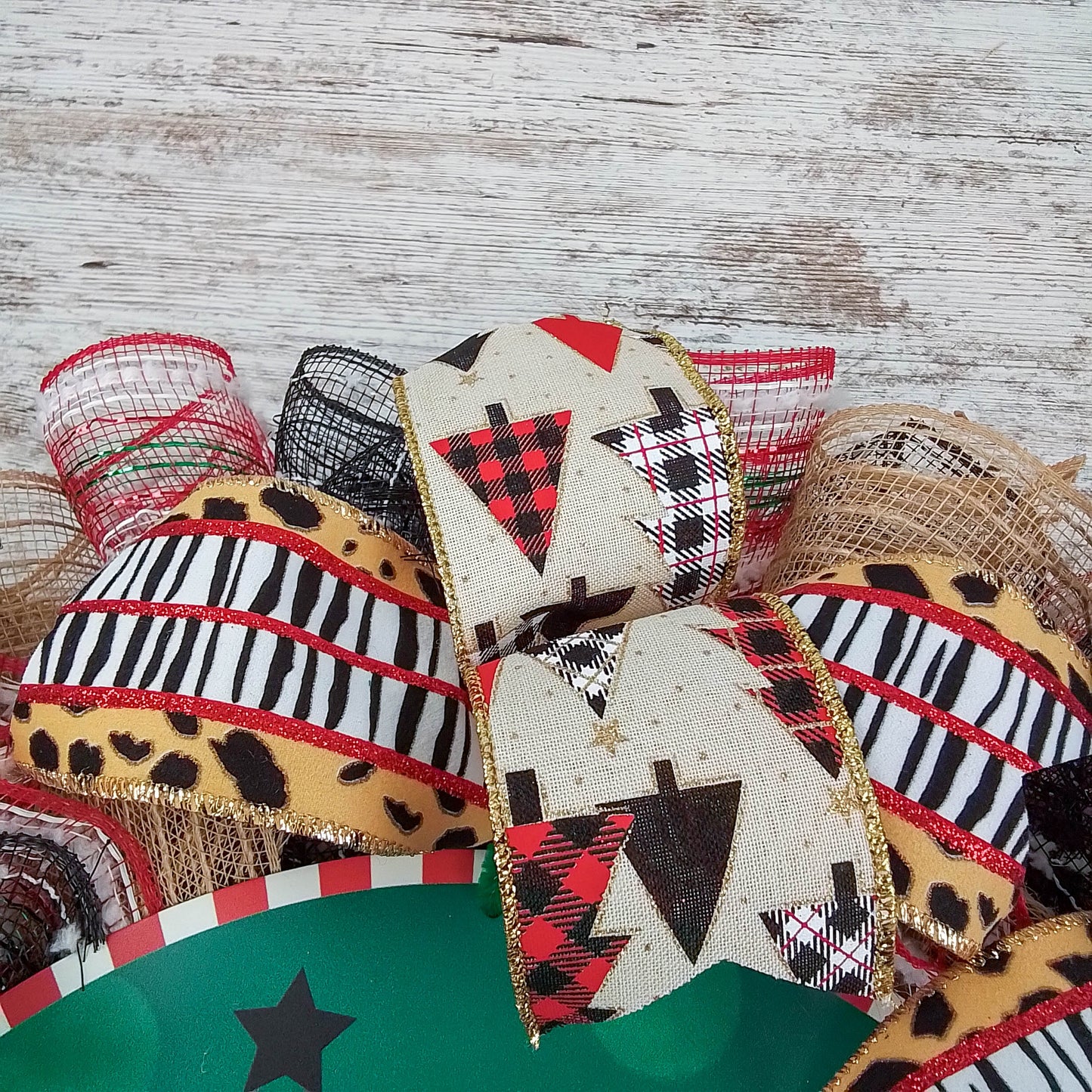 Row of Trees Christmas Wreath - Merry Christmas Front Door Wreaths - Outdoor Decor - Black Red Brown Green