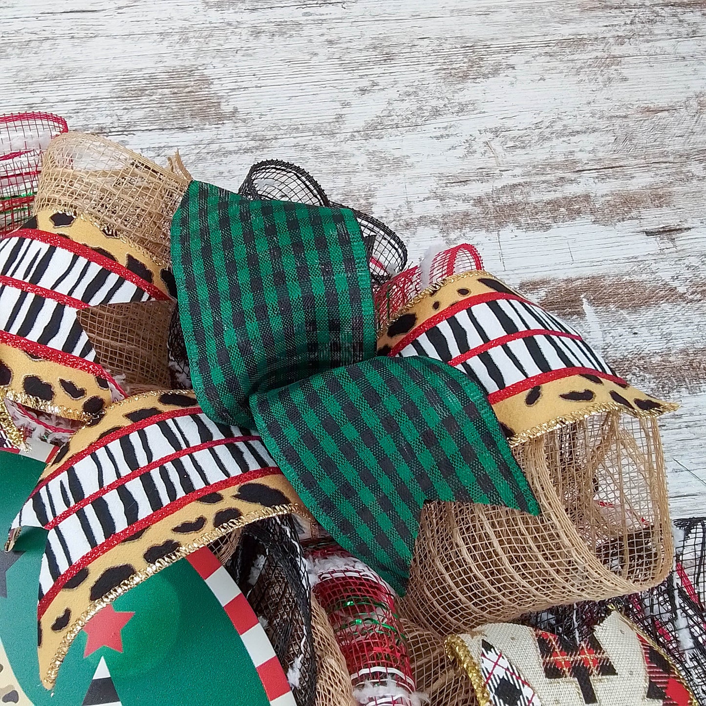 Row of Trees Christmas Wreath - Merry Christmas Front Door Wreaths - Outdoor Decor - Black Red Brown Green