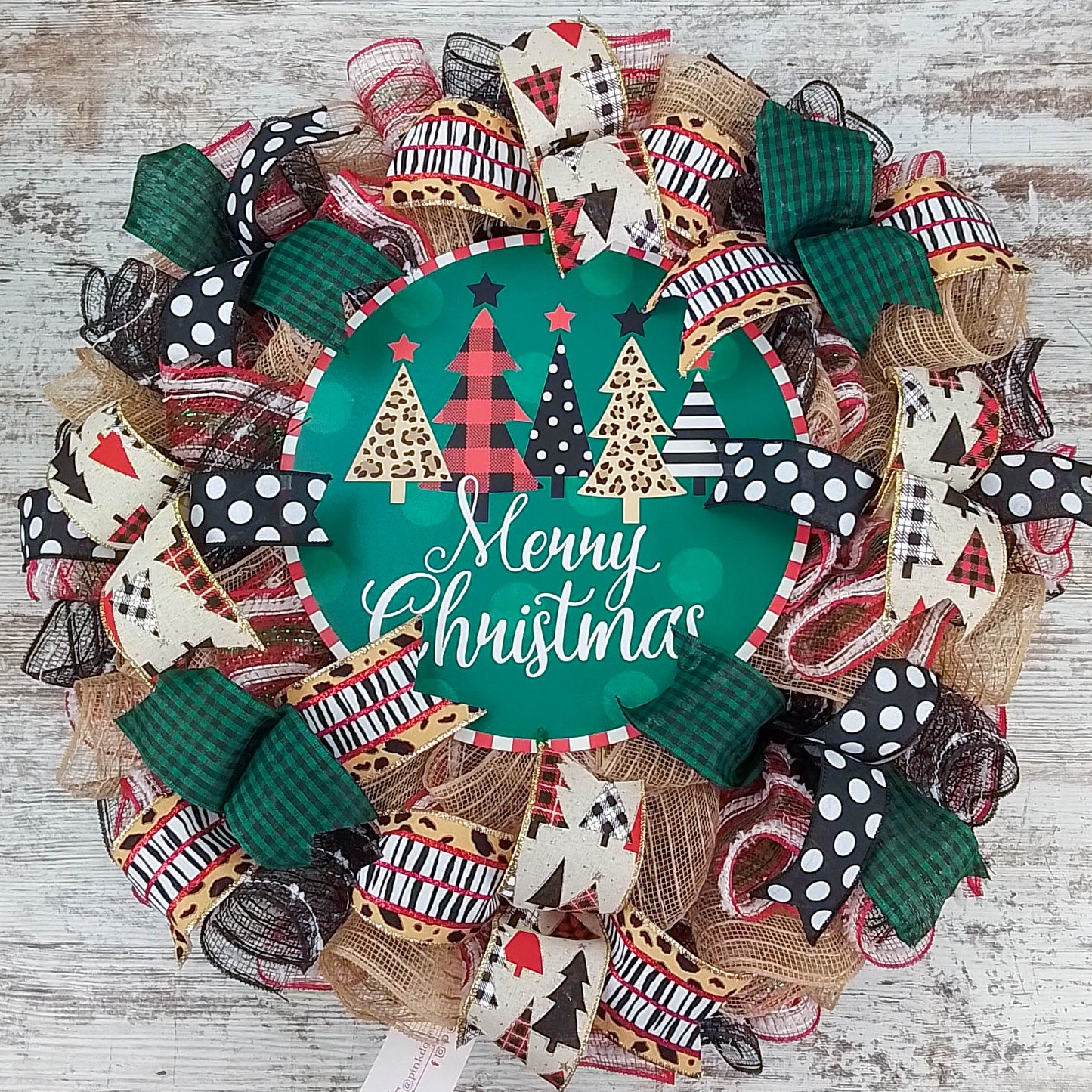 Row of Trees Christmas Wreath - Merry Christmas Front Door Wreaths - Outdoor Decor - Black Red Brown Green