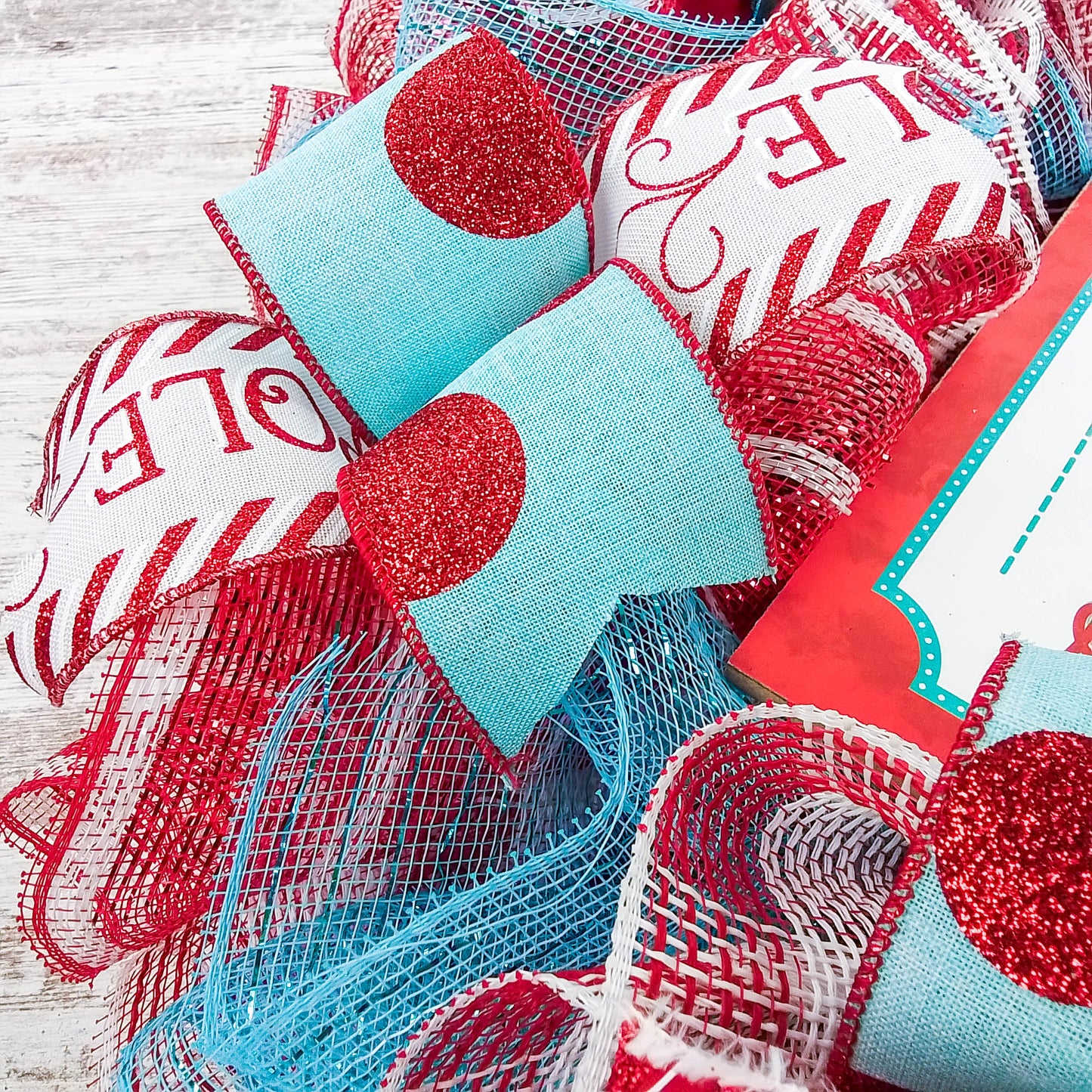 North Pole Wreaths - Santa Claus Wreath Ideas - Express Train Christmas Mesh Outdoor Front Door Decor - White Red Turquoise