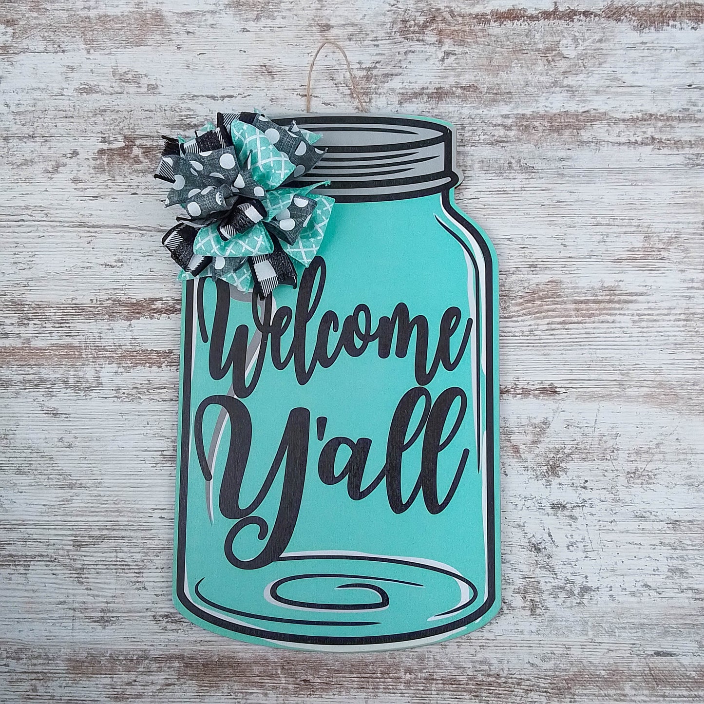 Welcome Y'all Door Hanger, Mason Jar Home Decor, Rustic Birch Wood Accent