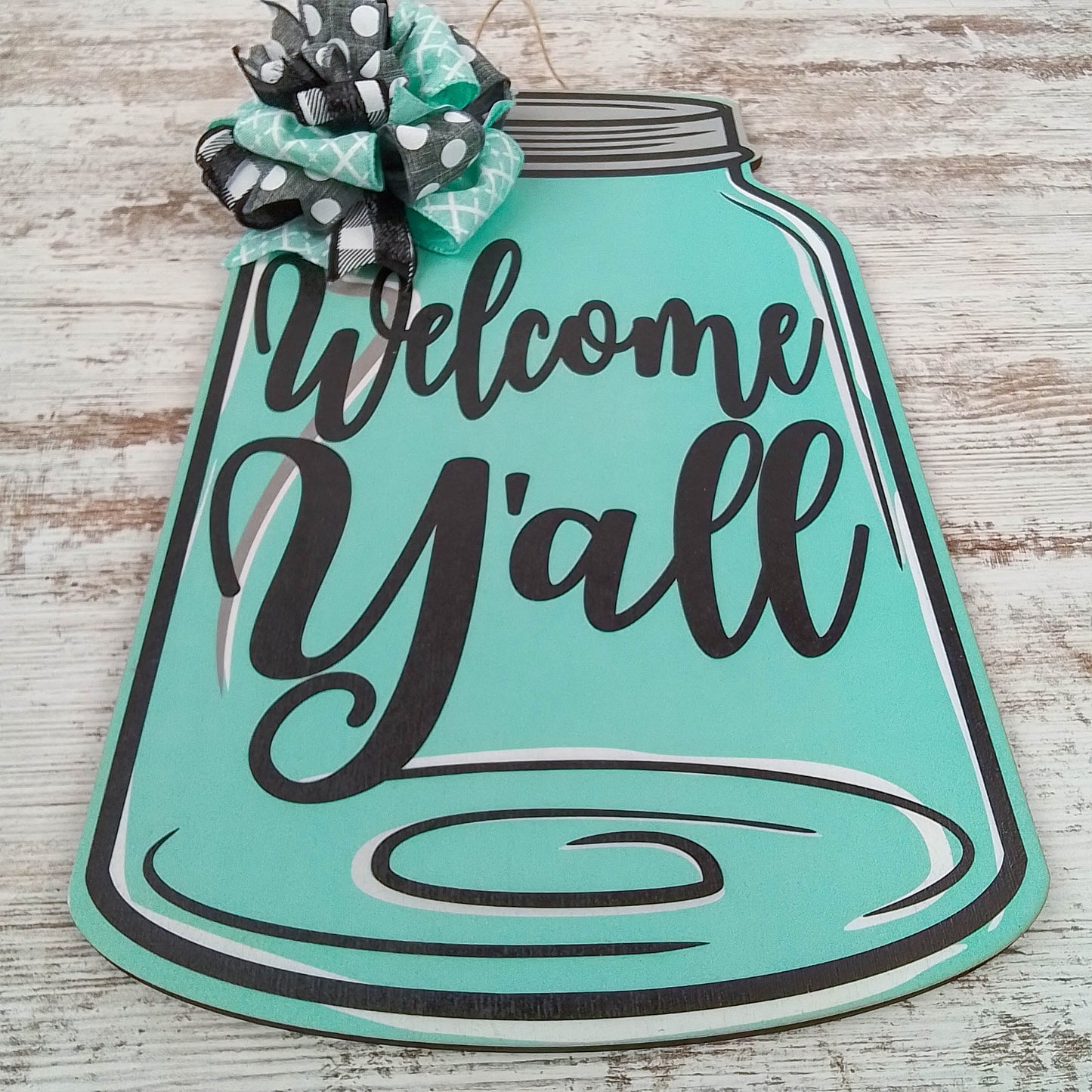 Welcome Y'all Door Hanger, Mason Jar Home Decor, Rustic Birch Wood Accent