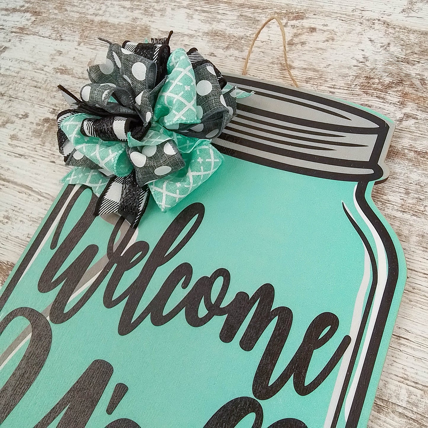 Welcome Y'all Door Hanger, Mason Jar Home Decor, Rustic Birch Wood Accent