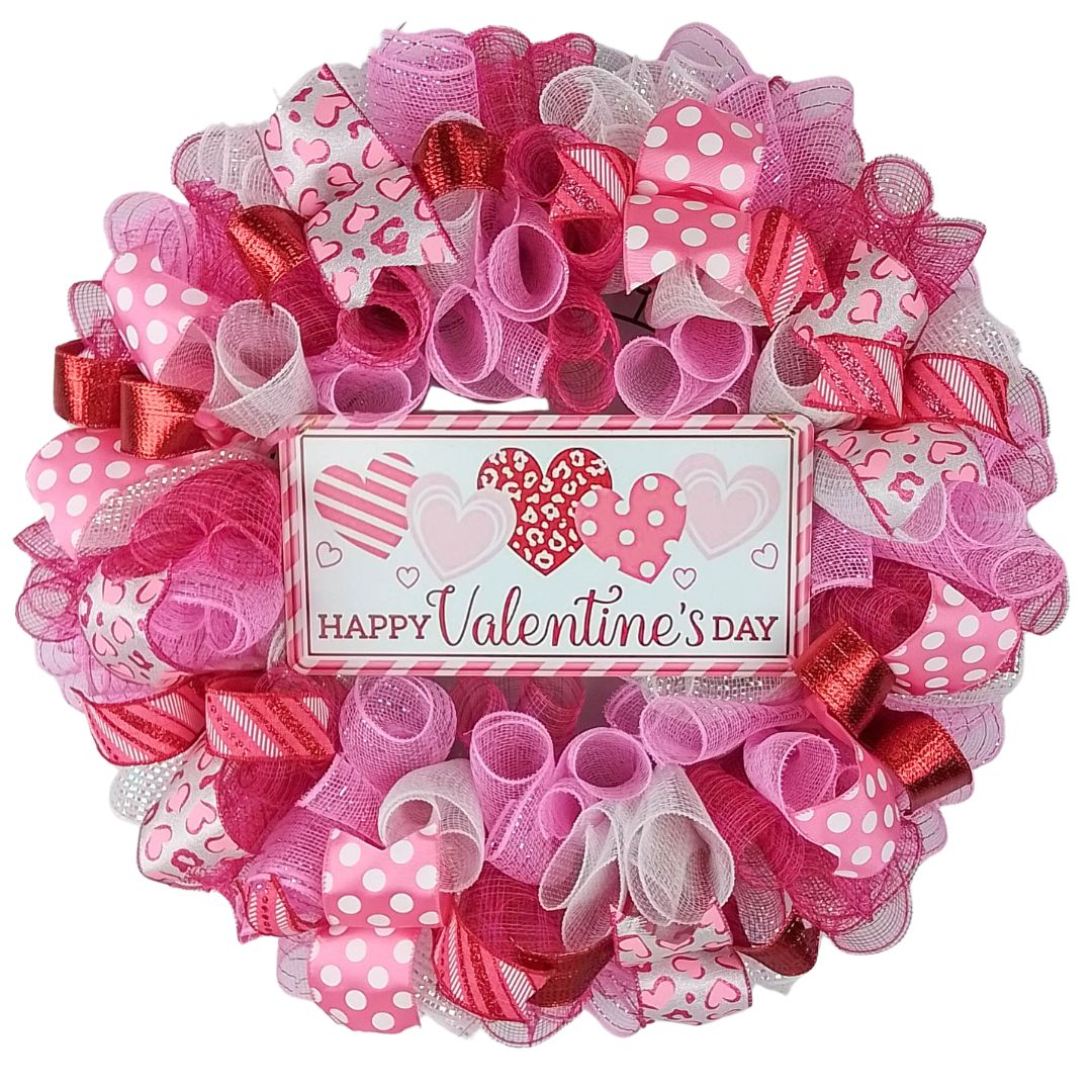 Valentine's Day Wreath, Burlap and Deco Mesh Decor, Festive Seasonal Display