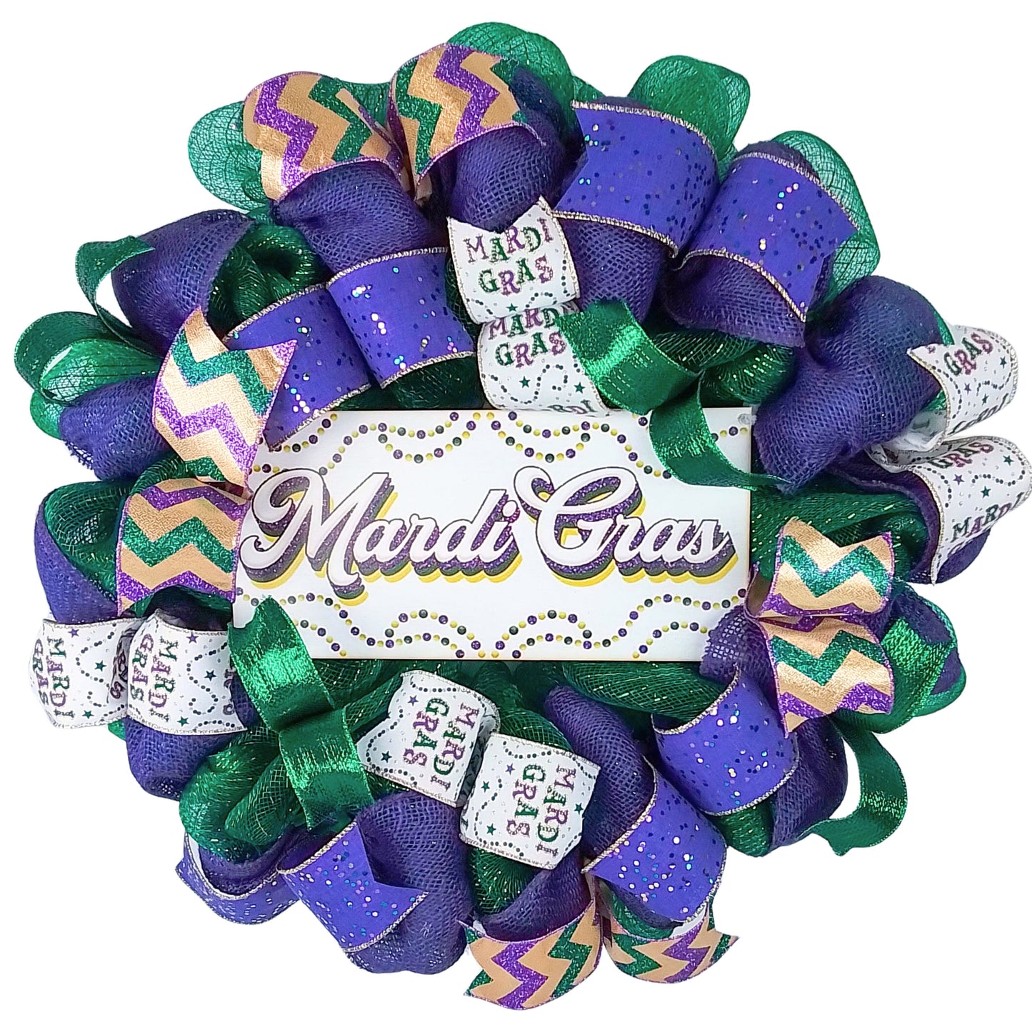 Mardi Gras Wreath, Vibrant Party Decor, Festive Ribbon Design