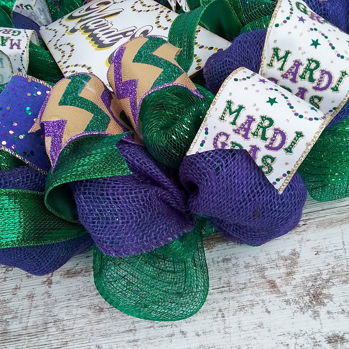 Mardi Gras Wreath, Vibrant Party Decor, Festive Ribbon Design