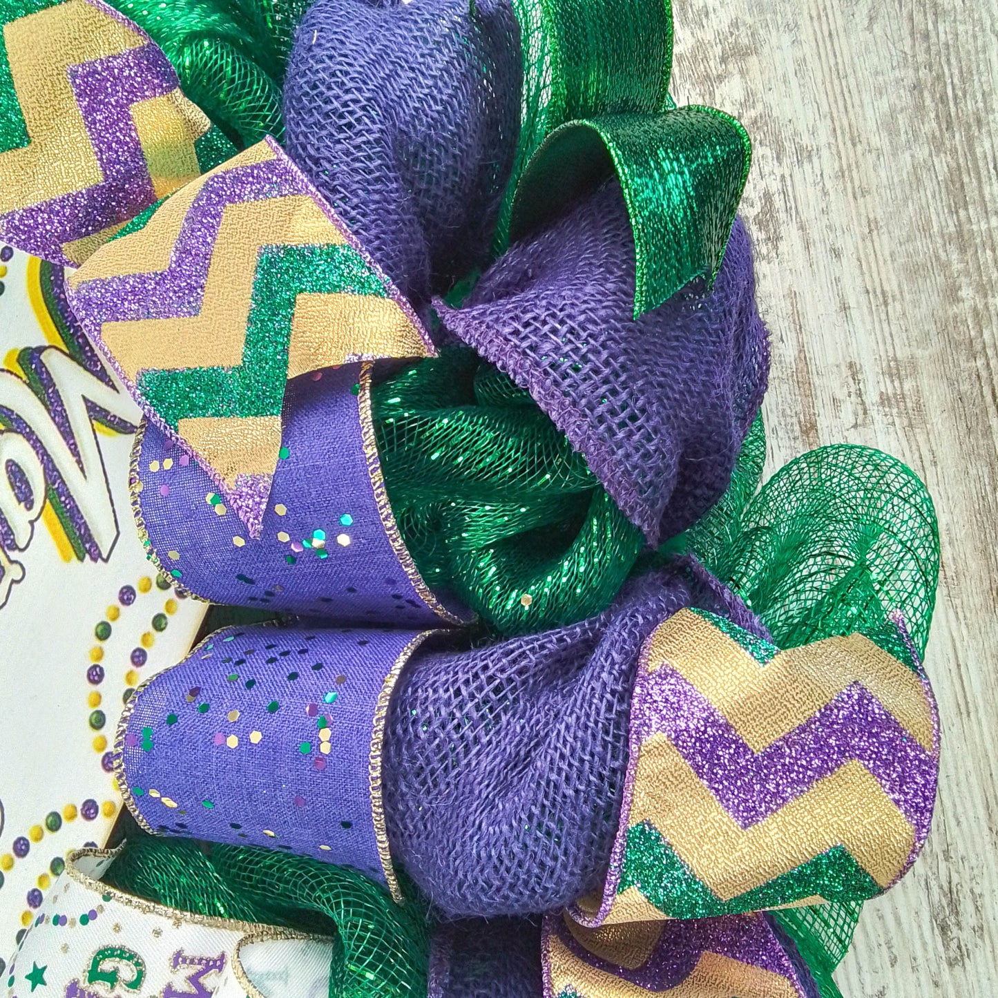 Mardi Gras Wreath, Vibrant Party Decor, Festive Ribbon Design