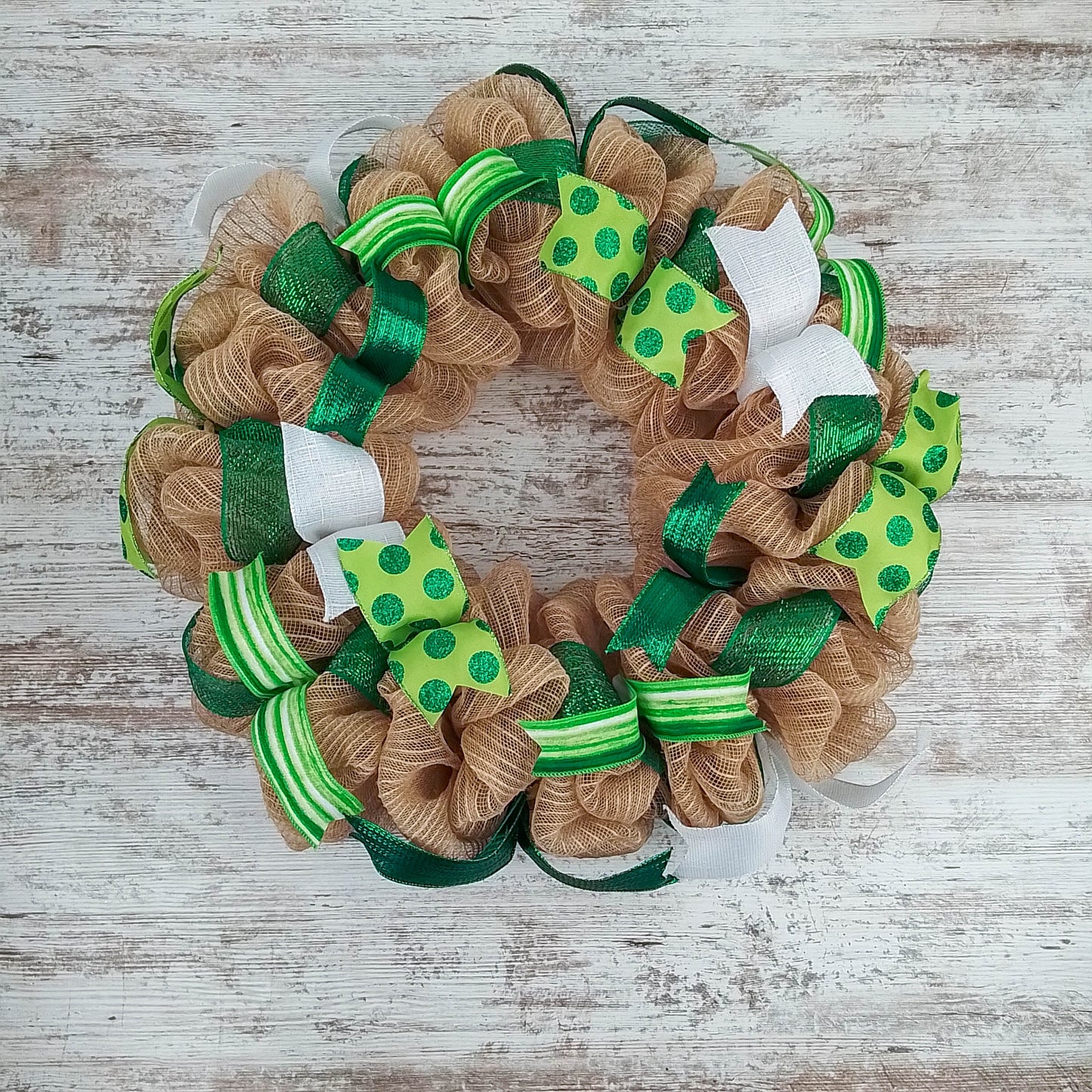 St. Patrick's Day Mesh Door Wreath - Saint Patricks Day Wreath - St Pattys Day Decor - Green Burlap Jute SP3