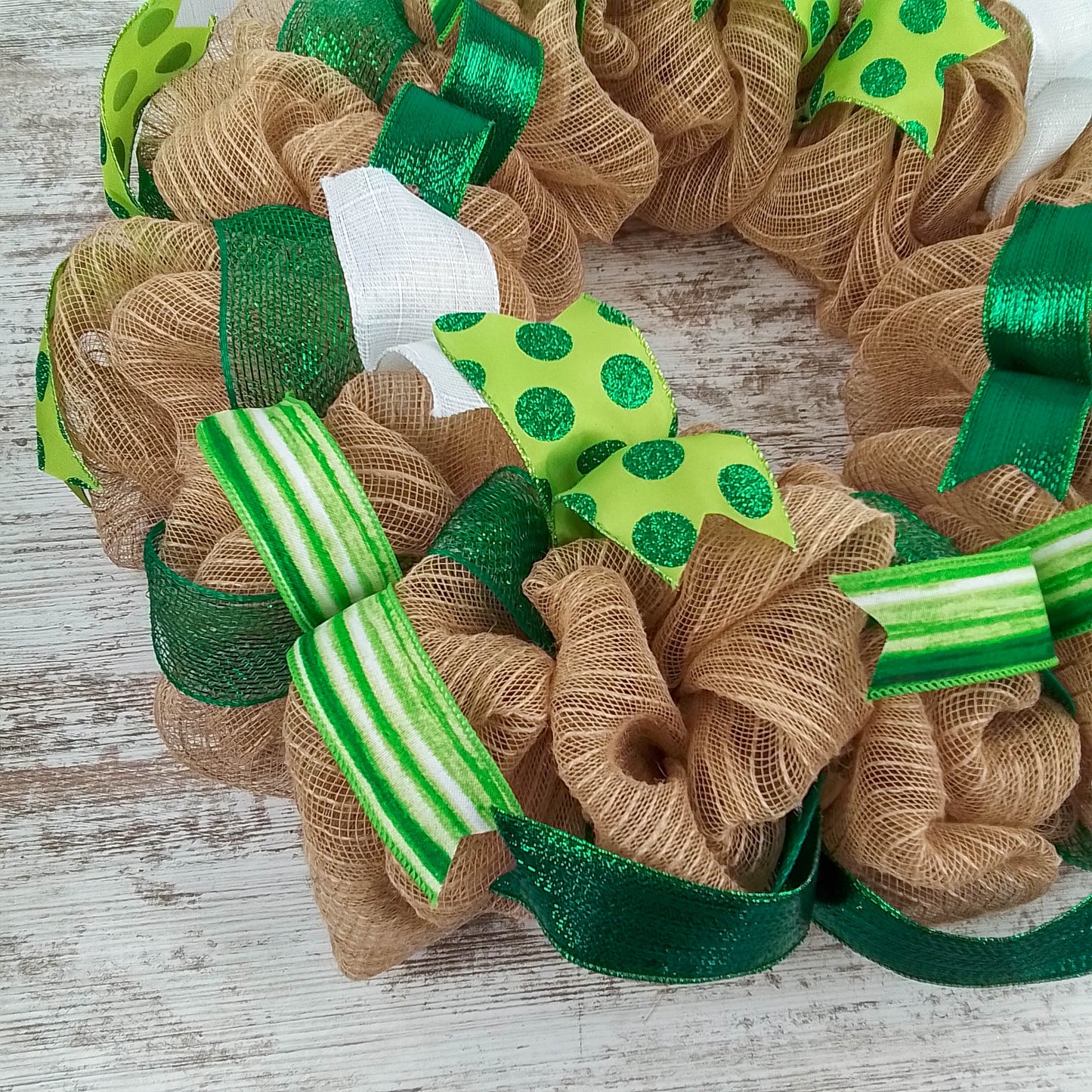 St. Patrick's Day Mesh Door Wreath - Saint Patricks Day Wreath - St Pattys Day Decor - Green Burlap Jute SP3