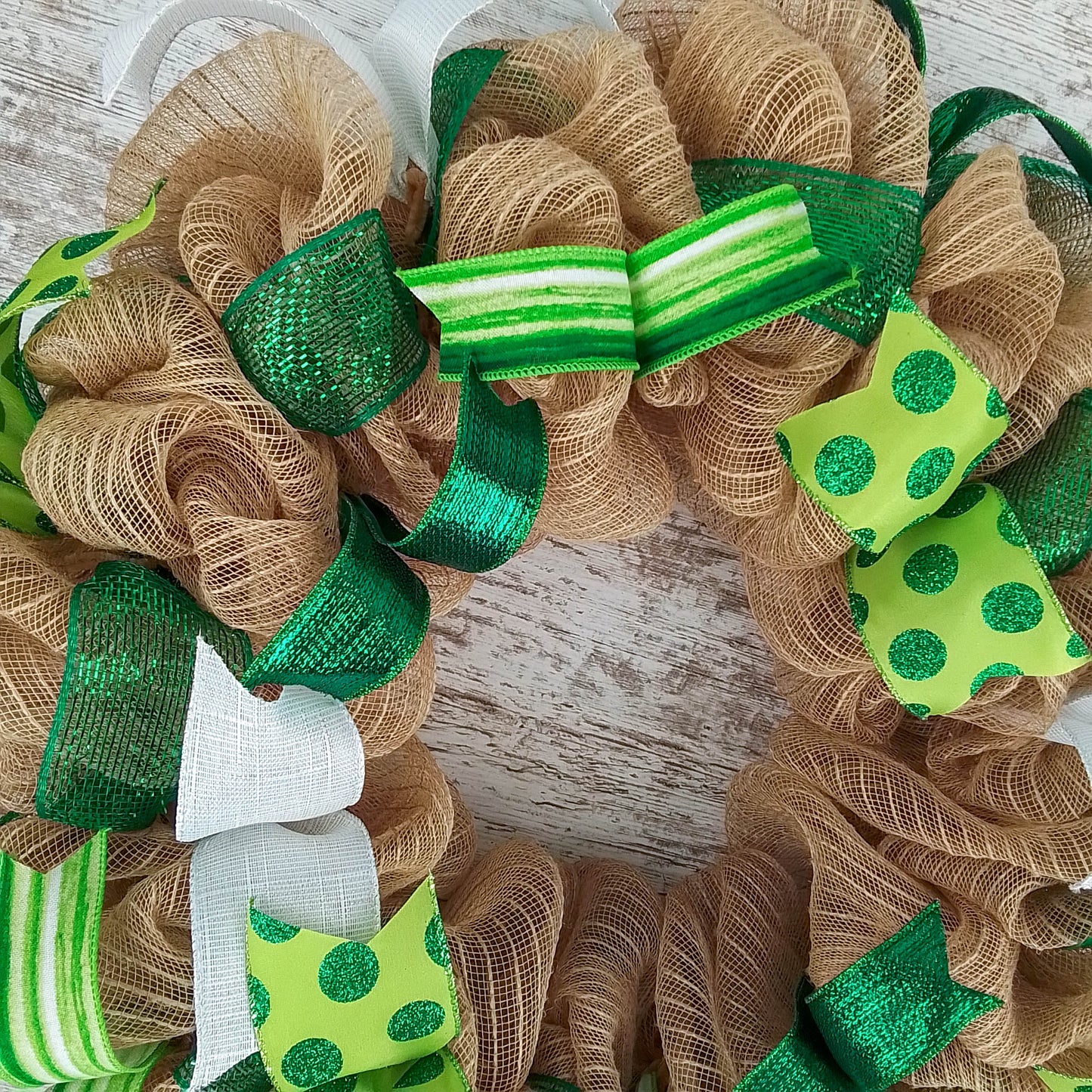 St. Patrick's Day Mesh Door Wreath - Saint Patricks Day Wreath - St Pattys Day Decor - Green Burlap Jute SP3