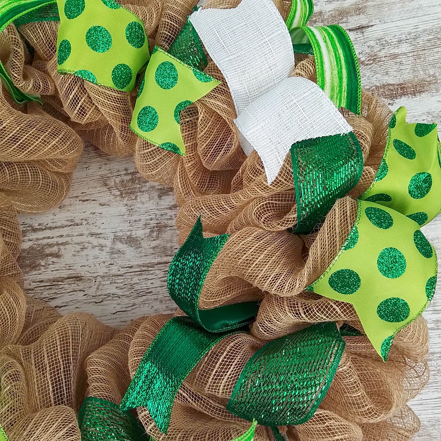 St. Patrick's Day Mesh Door Wreath - Saint Patricks Day Wreath - St Pattys Day Decor - Green Burlap Jute SP3