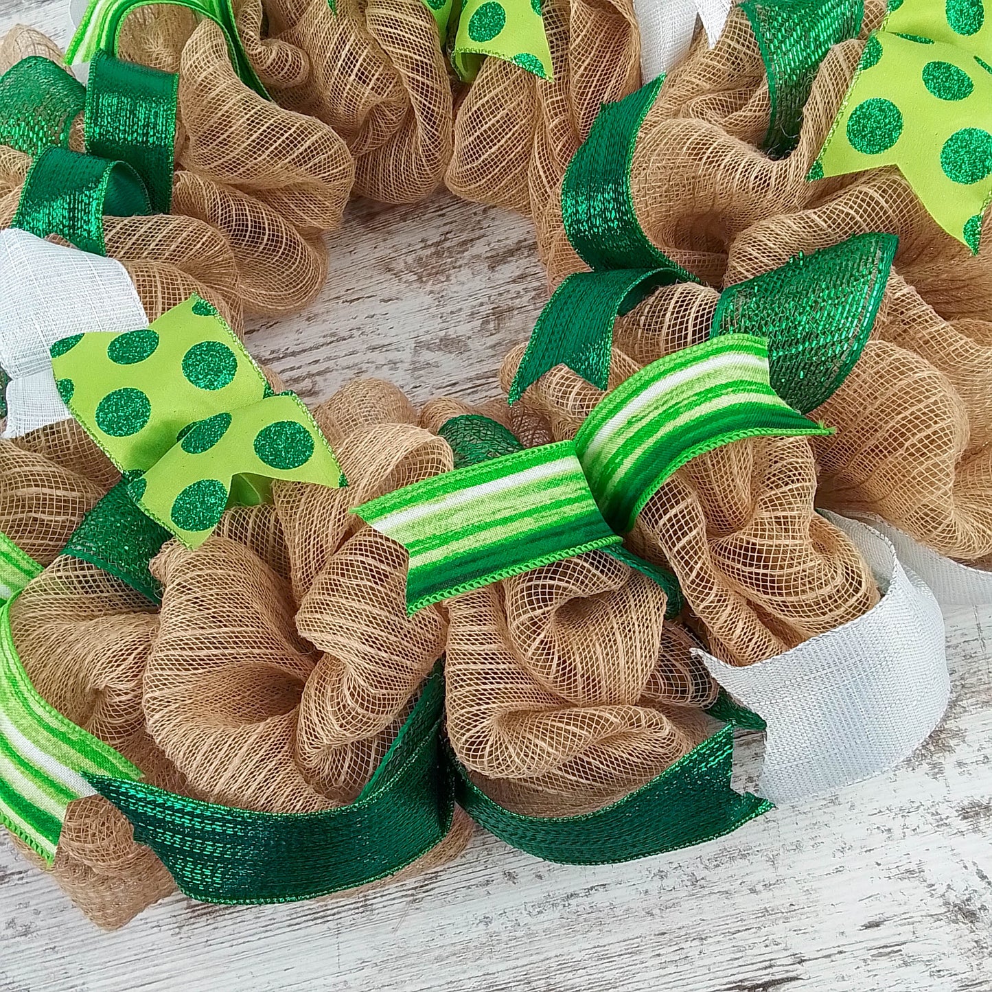 St. Patrick's Day Mesh Door Wreath - Saint Patricks Day Wreath - St Pattys Day Decor - Green Burlap Jute SP3