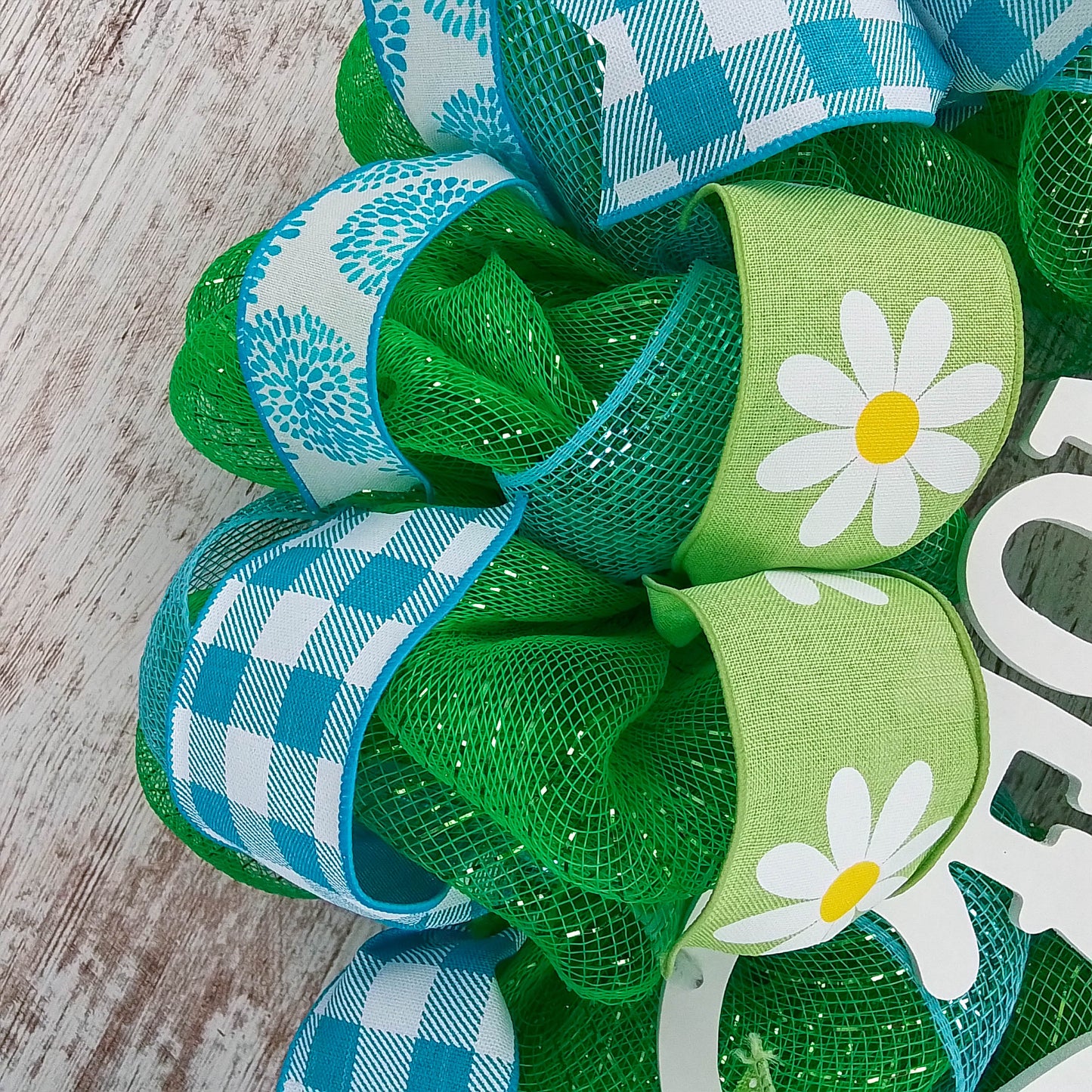 Home Sweet Home Everyday Deco Mesh Door Wreath - Lime Green White Turquoise