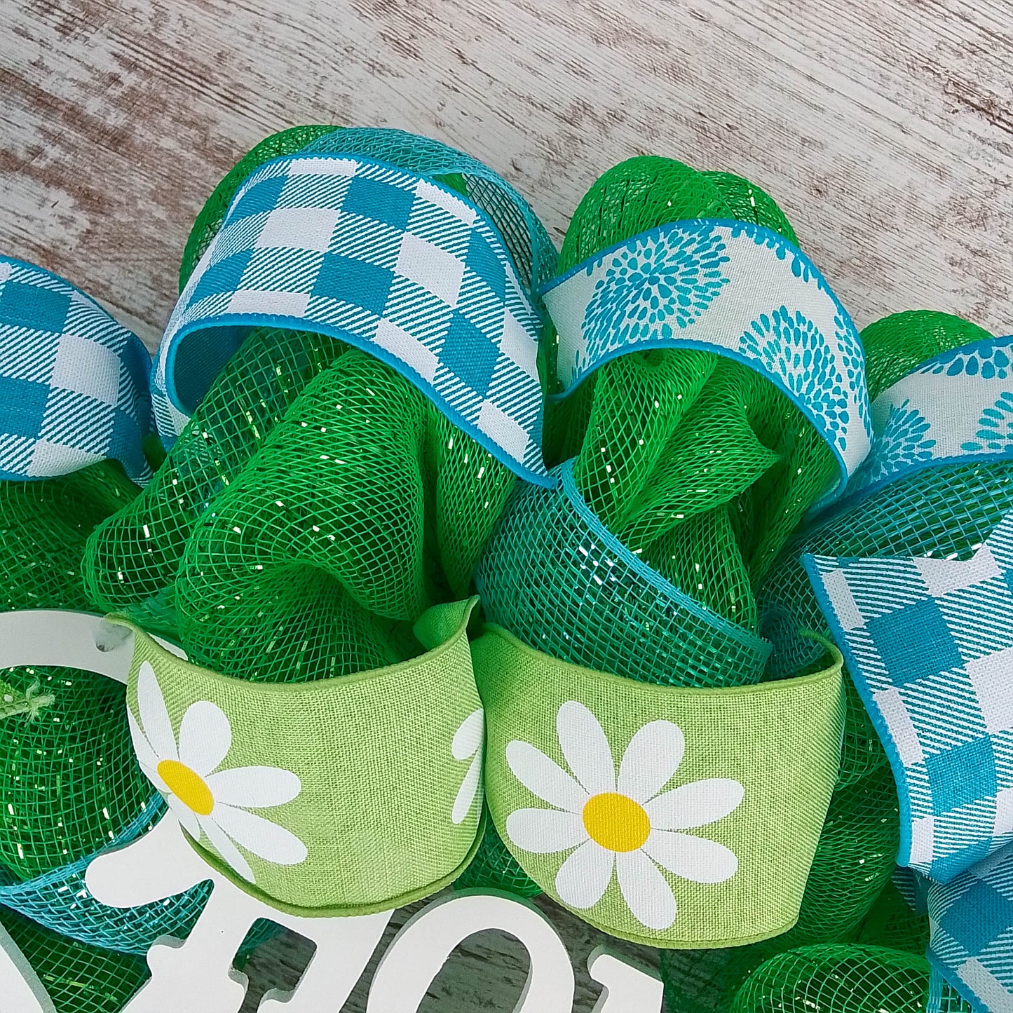 Home Sweet Home Everyday Deco Mesh Door Wreath - Lime Green White Turquoise