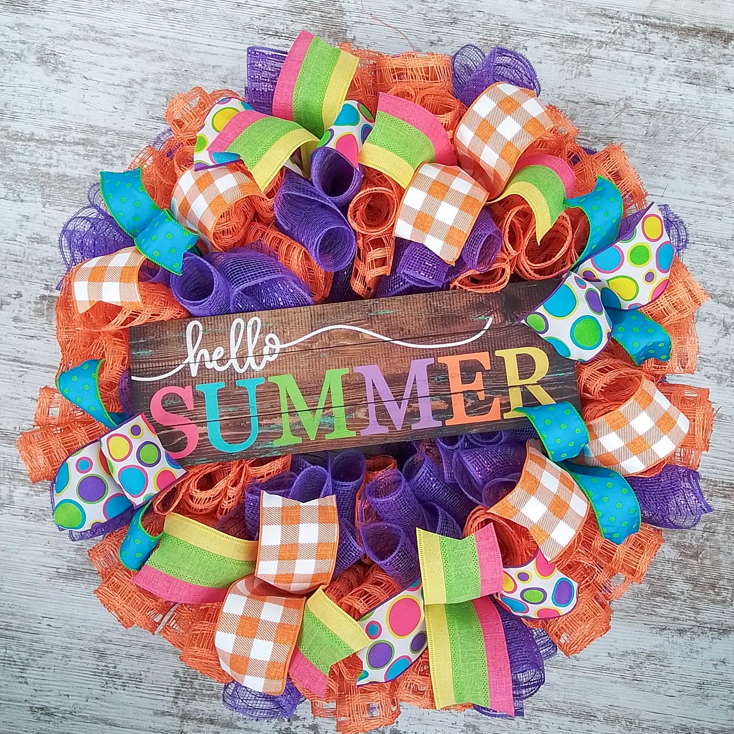 Hello Summer Wreath | Orange Burlap Wreath | Colorful Outdoor Mesh Wreath