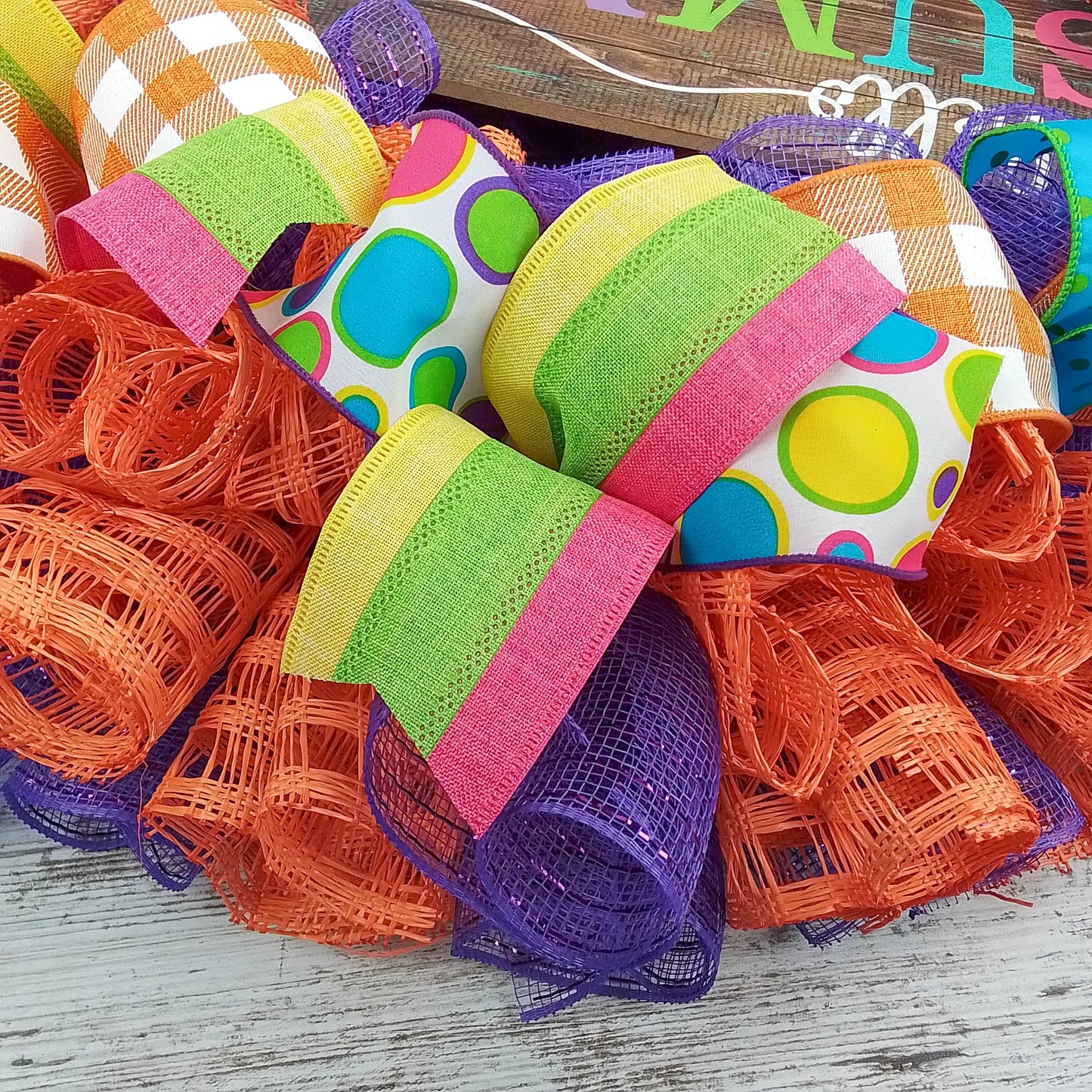 Hello Summer Wreath | Orange Burlap Wreath | Colorful Outdoor Mesh Wreath