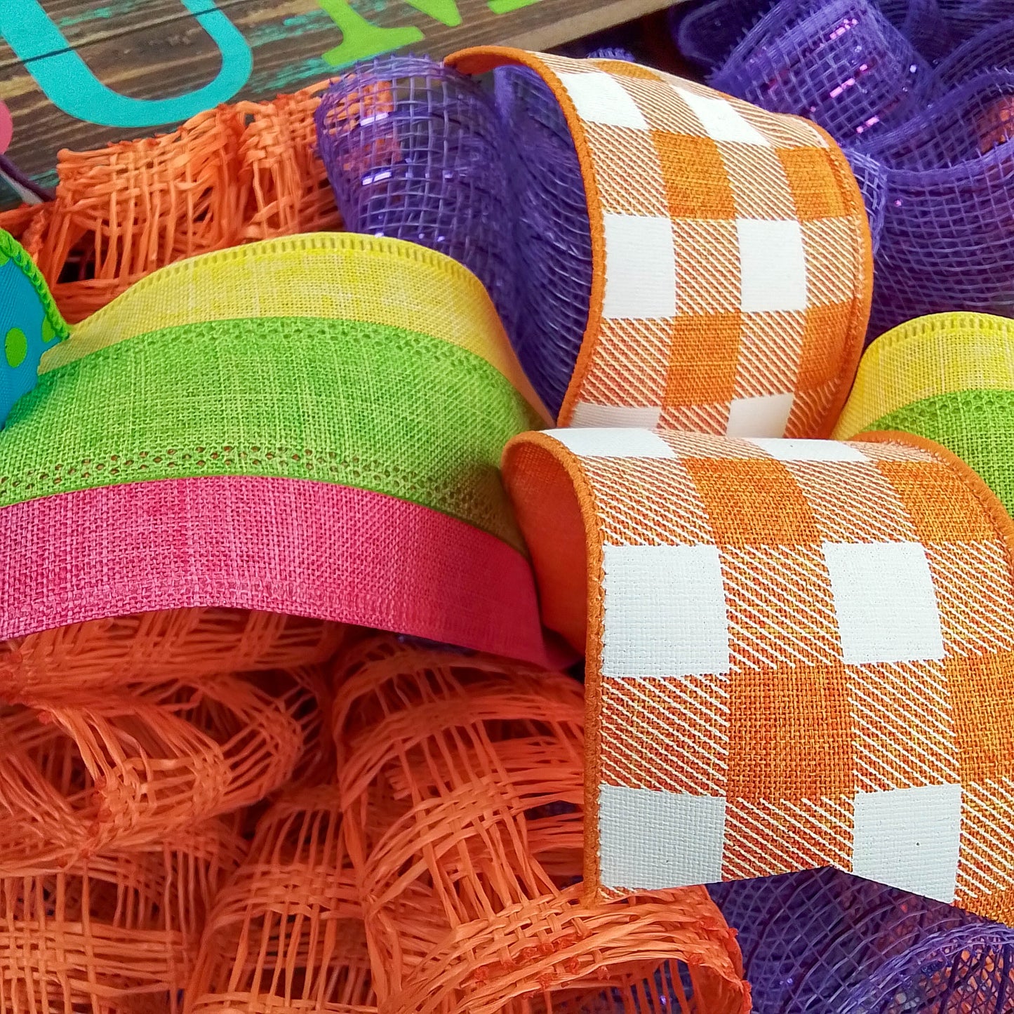 Hello Summer Wreath | Orange Burlap Wreath | Colorful Outdoor Mesh Wreath