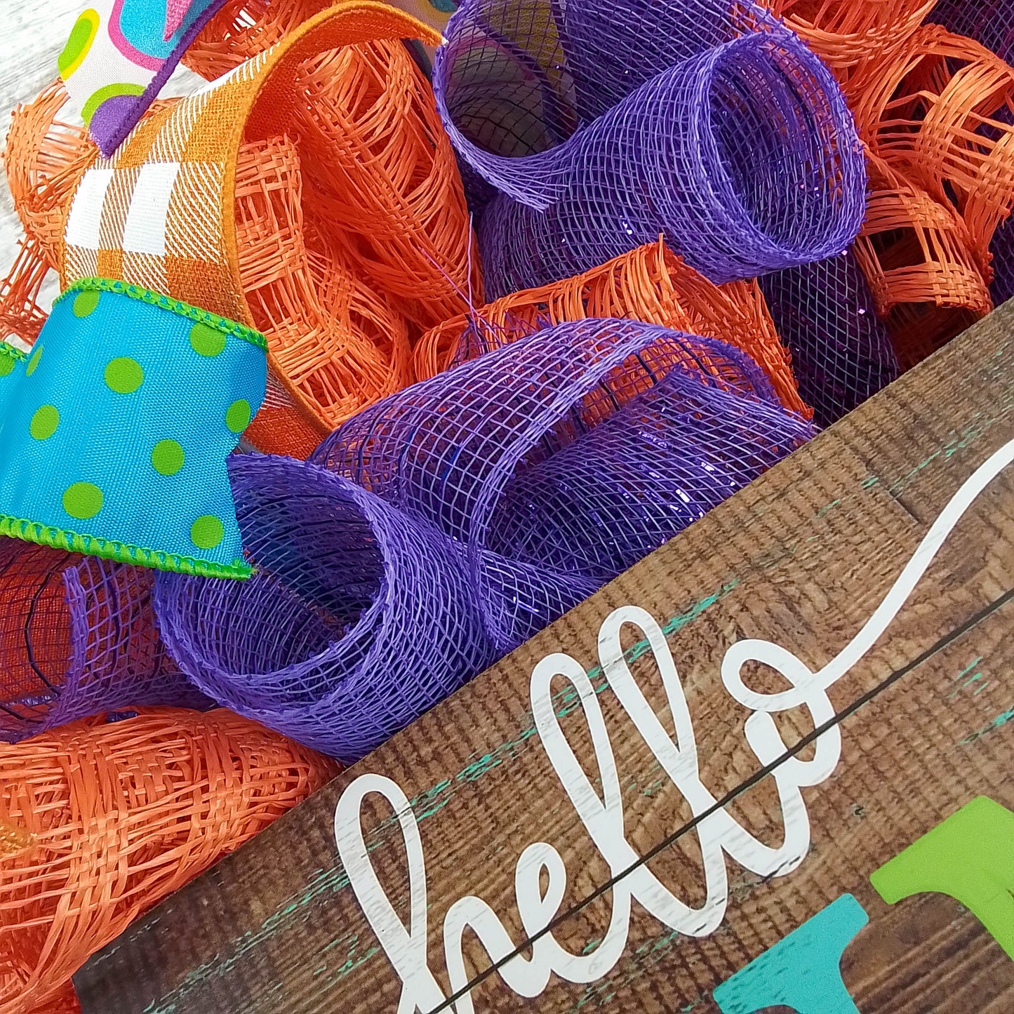 Hello Summer Wreath | Orange Burlap Wreath | Colorful Outdoor Mesh Wreath
