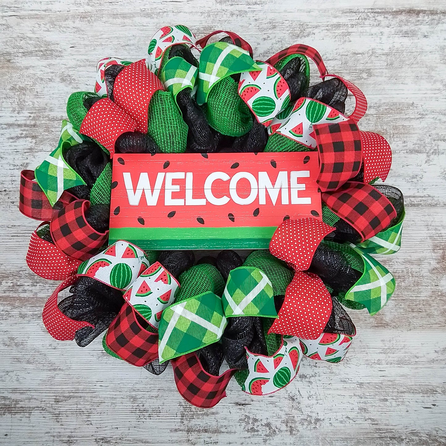 Watermelon Door Wreath - Summer Door Decor - Sweet Summertime - Red Lime Green Black