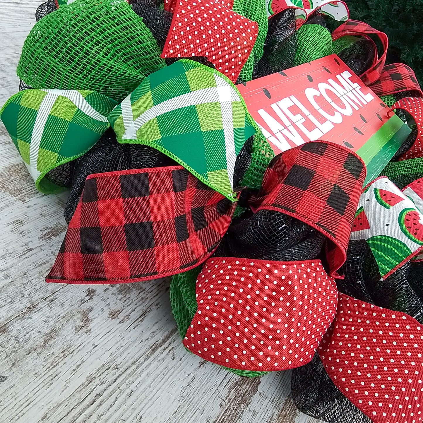 Watermelon Door Wreath - Summer Door Decor - Sweet Summertime - Red Lime Green Black