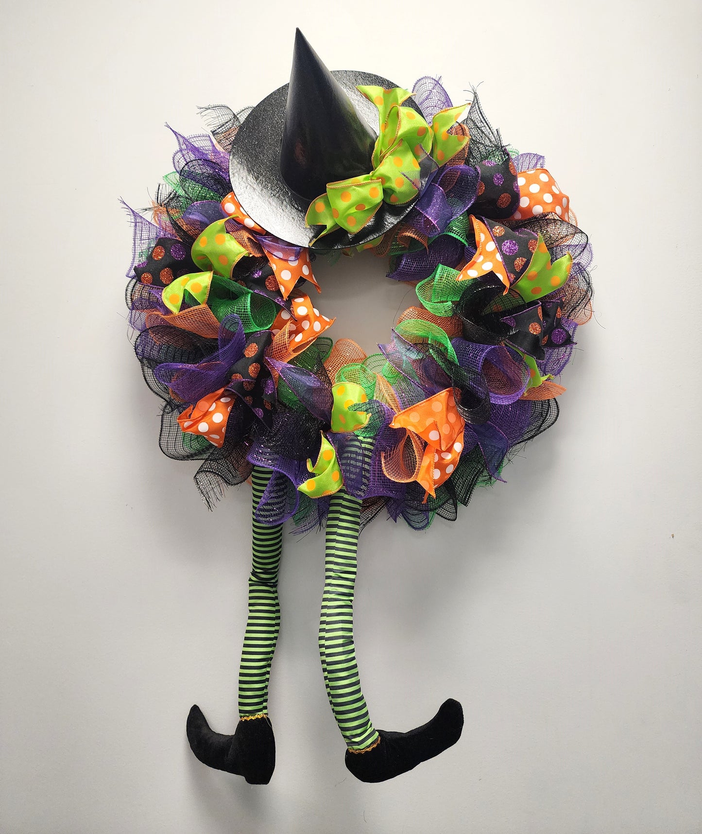 Witch Hat and Legs Halloween Wreath