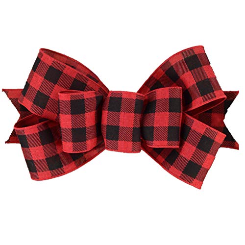 Farmhouse Buffalo Plaid Wreath - Front Door Outdoor Mesh Christmas Decor- White Red Black Burlap