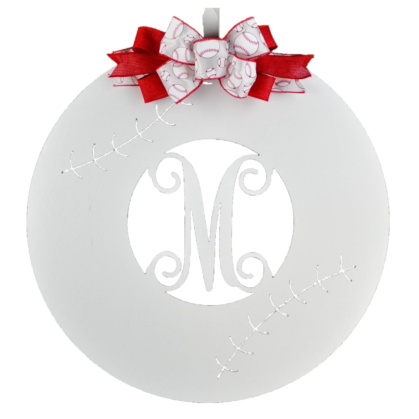 Baseball Door Hanger - Monogram Sports Initial Letter Outdoor Front Door Decor with Bow - Pink Door Wreaths